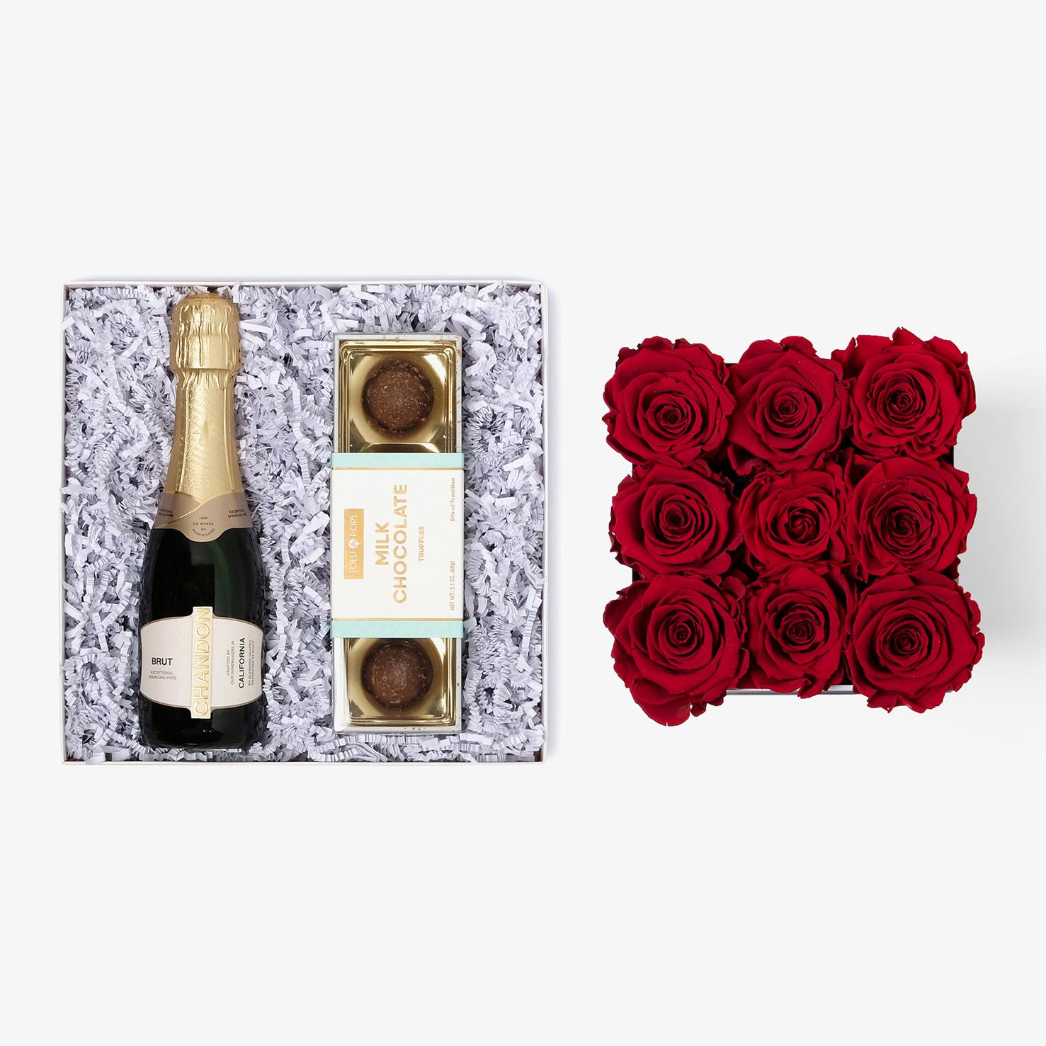 Champagne & Truffles - Medium Square Box - Pink Rose - White Box