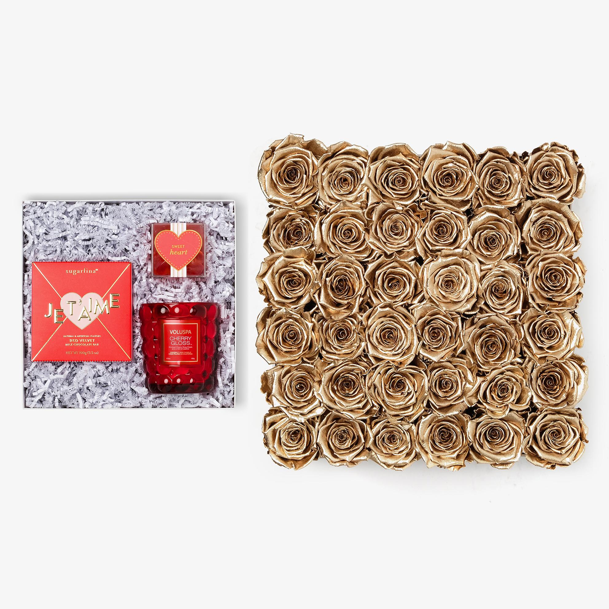 Candle & Treats - Grand Square Box - Gold Rose - Black Box