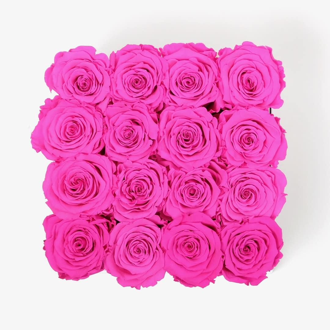 Large Square Rose Box - Hot Pink Rose - Black Box