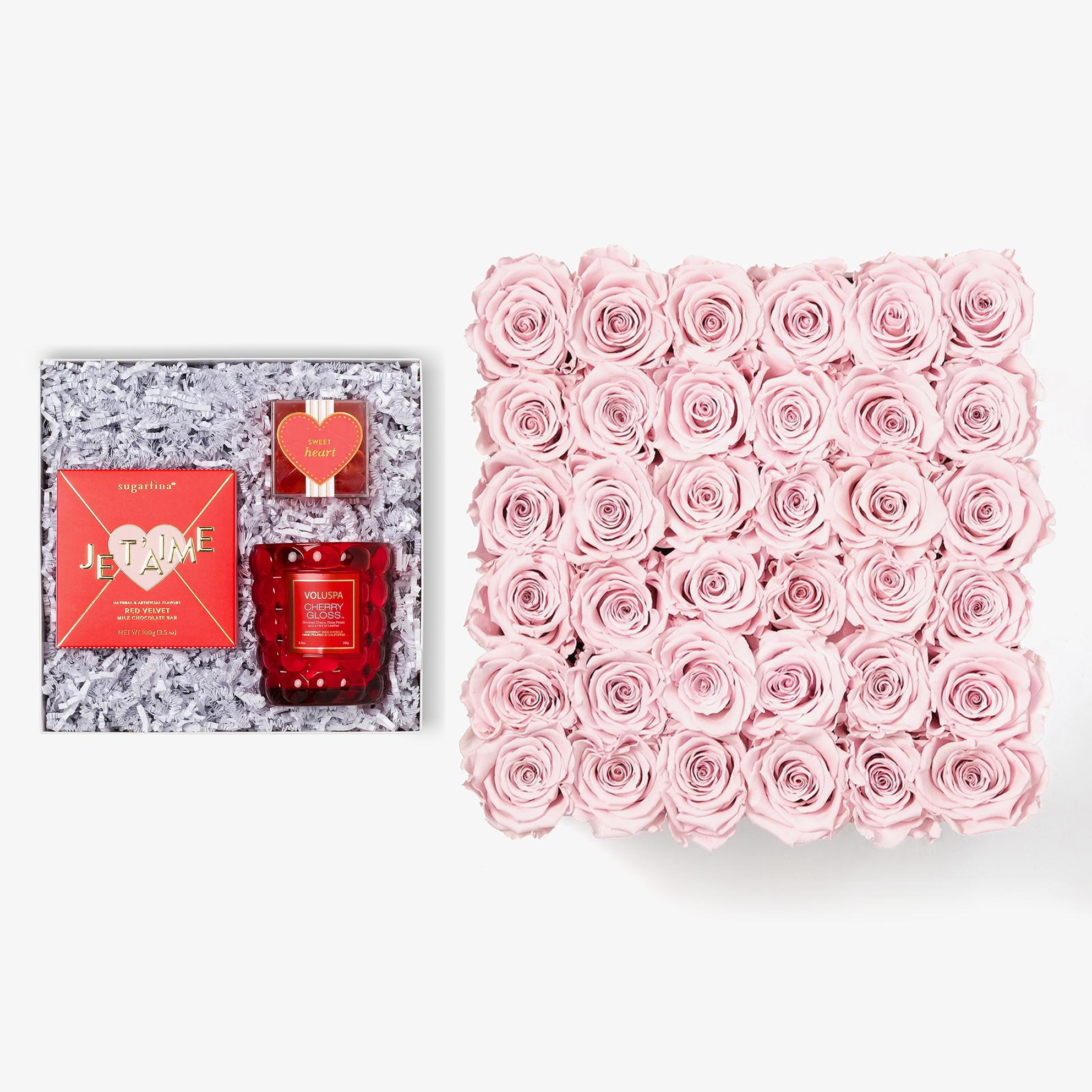Candle & Treats - Grand Square Box - Pink Rose - Black Box