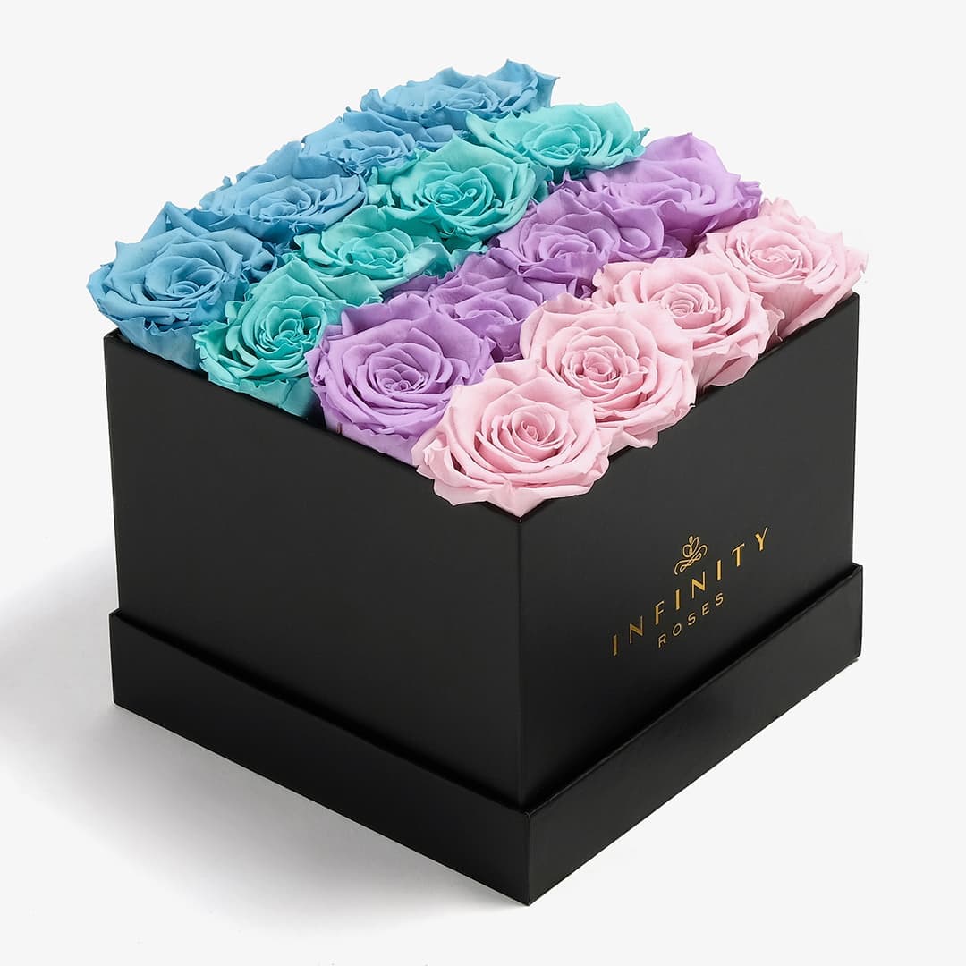 Large Square Rose Box - Pastel Ombre Rose - Black Box