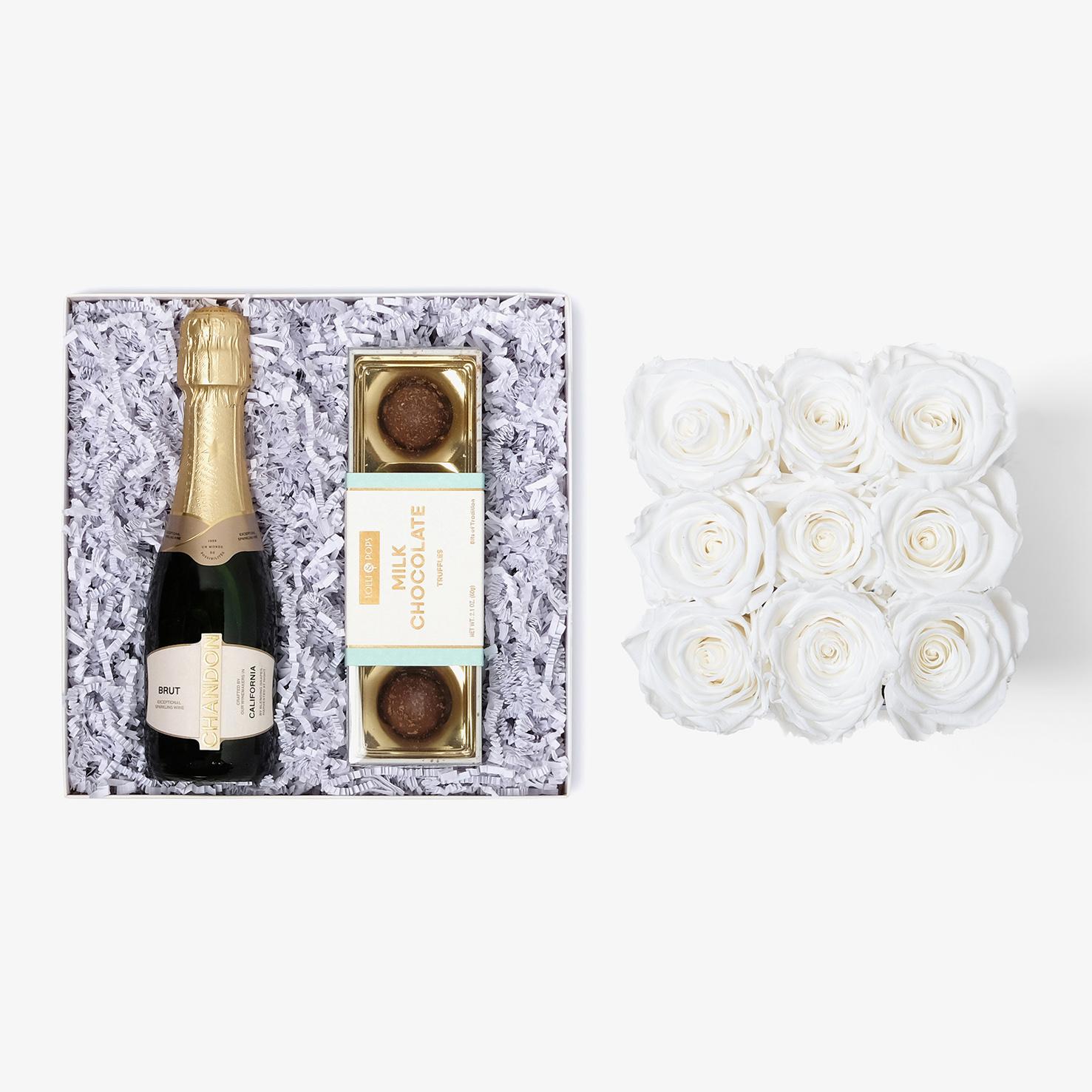 Champagne & Truffles - Medium Square Box - White Rose - White Box