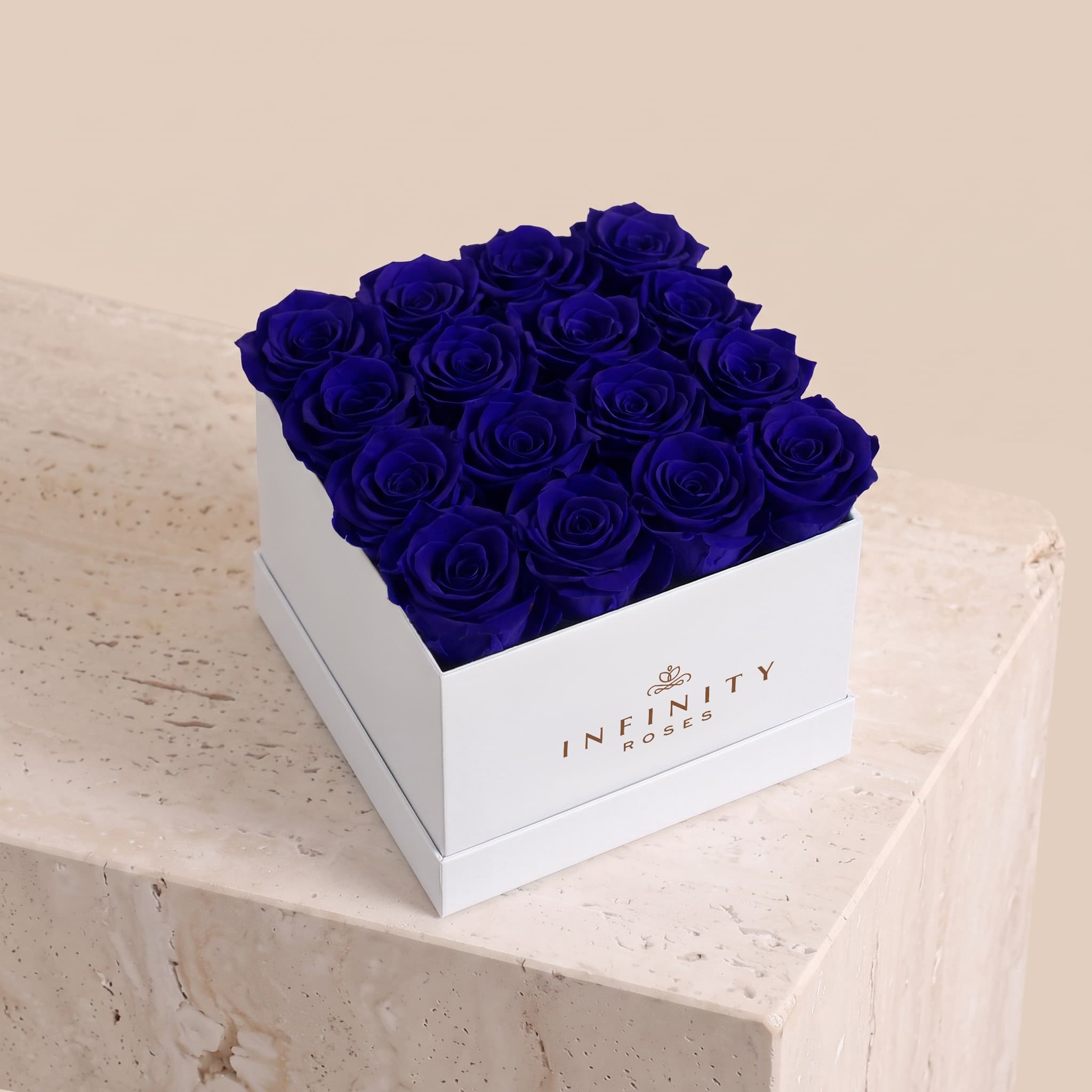 Large Square Rose Box - Royal Blue Rose - White Box