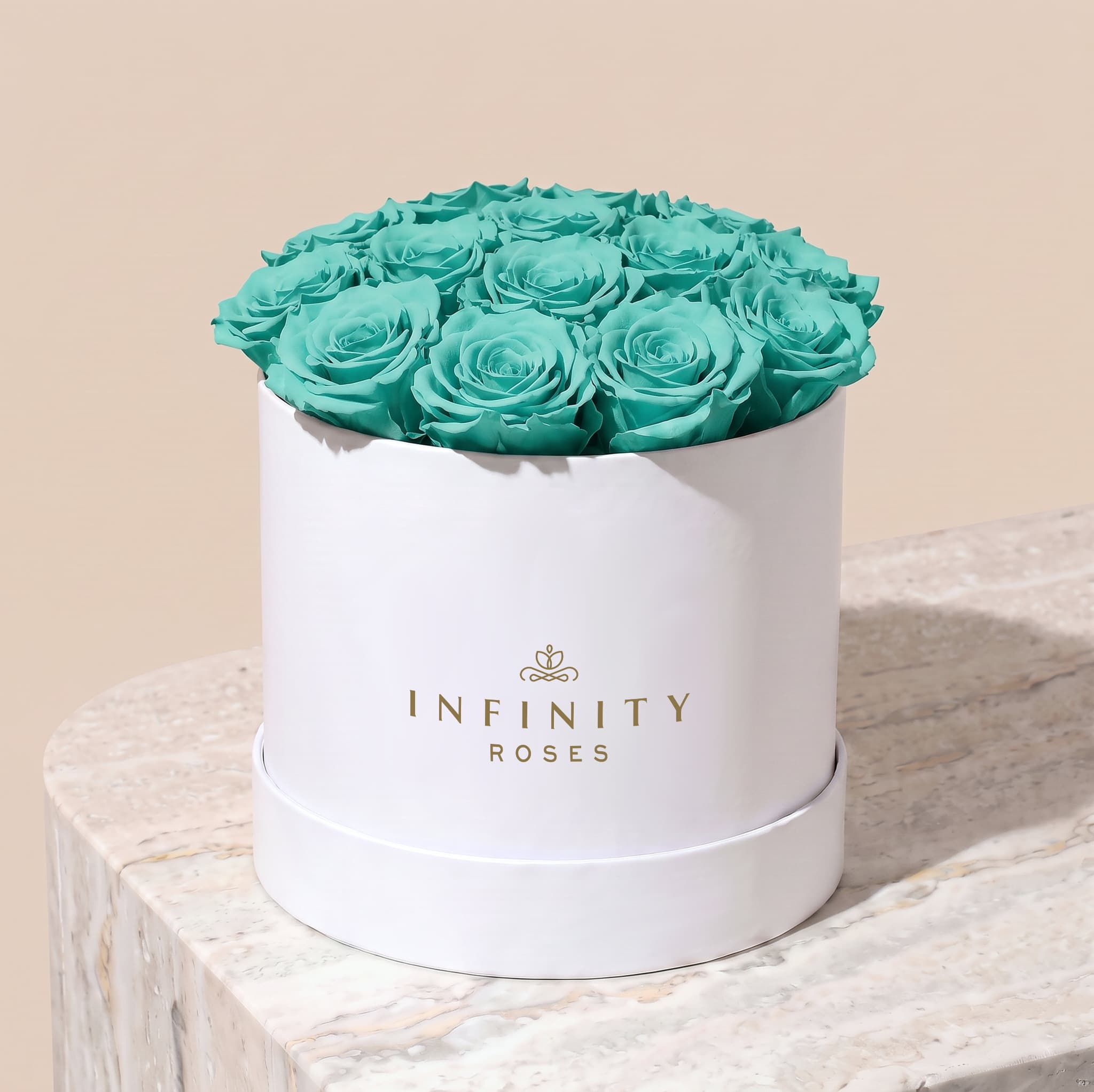 Large Bloom Rose Box - Turquoise Rose - White Box