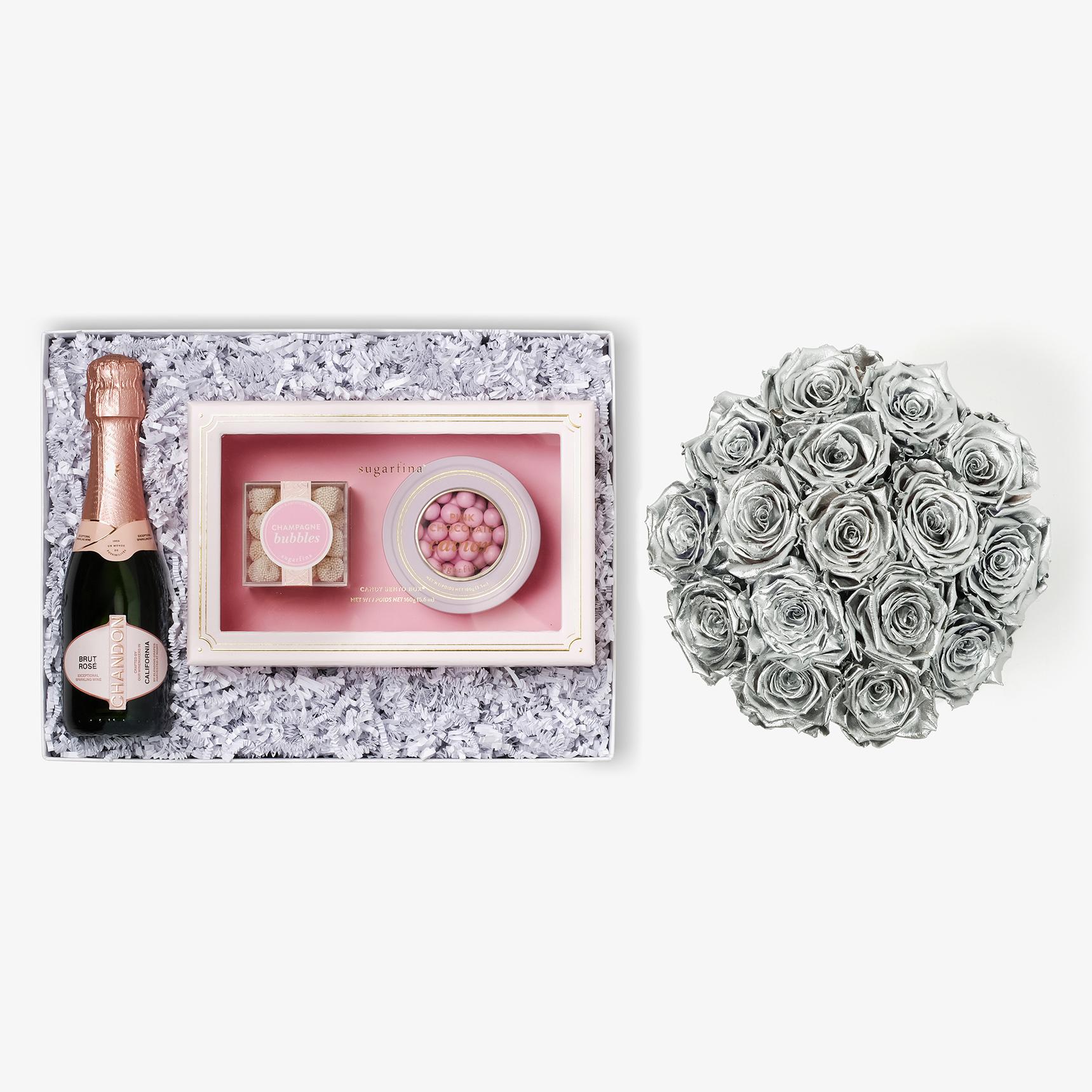 Rosé & Caviar - Large Bloom Box - Silver Rose - Black Box