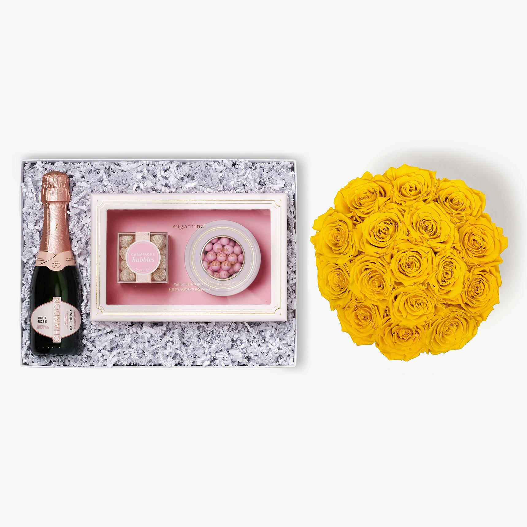 Rosé & Caviar - Large Bloom Box - Yellow Rose - White Box