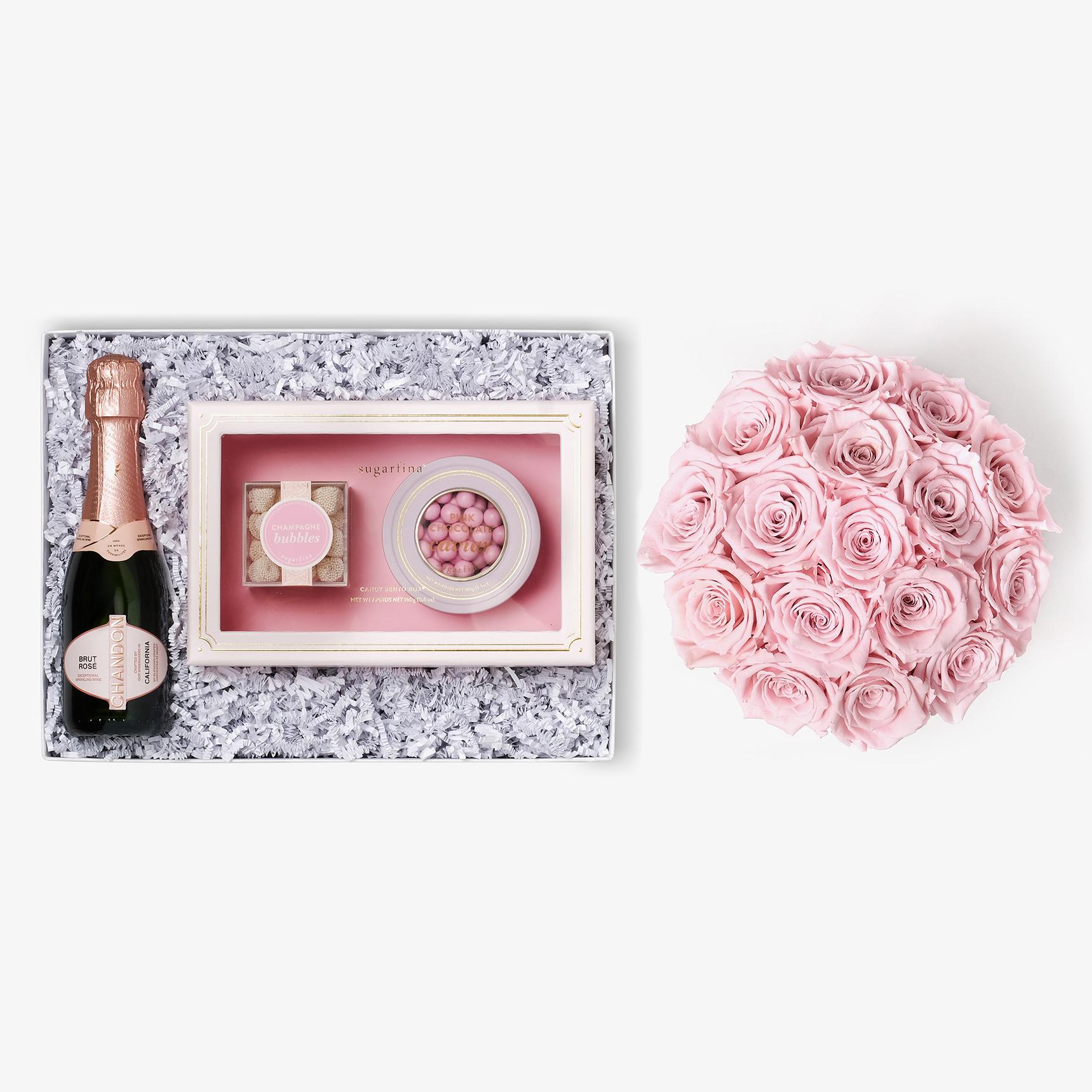 Rosé & Caviar - Large Bloom Box - Pink Rose - Black Box