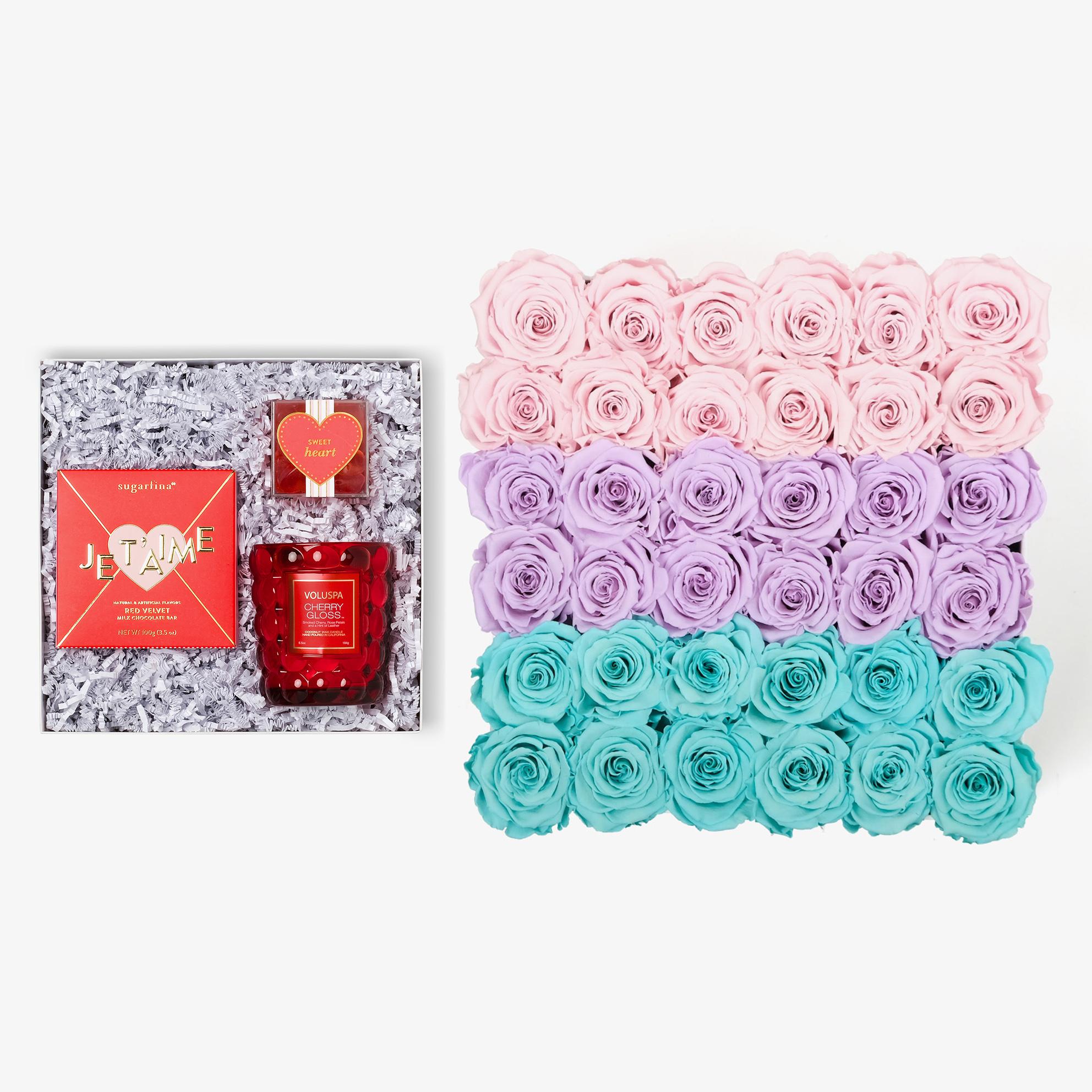 Candle & Treats - Grand Square Box - Pastel Ombre Rose - Black Box