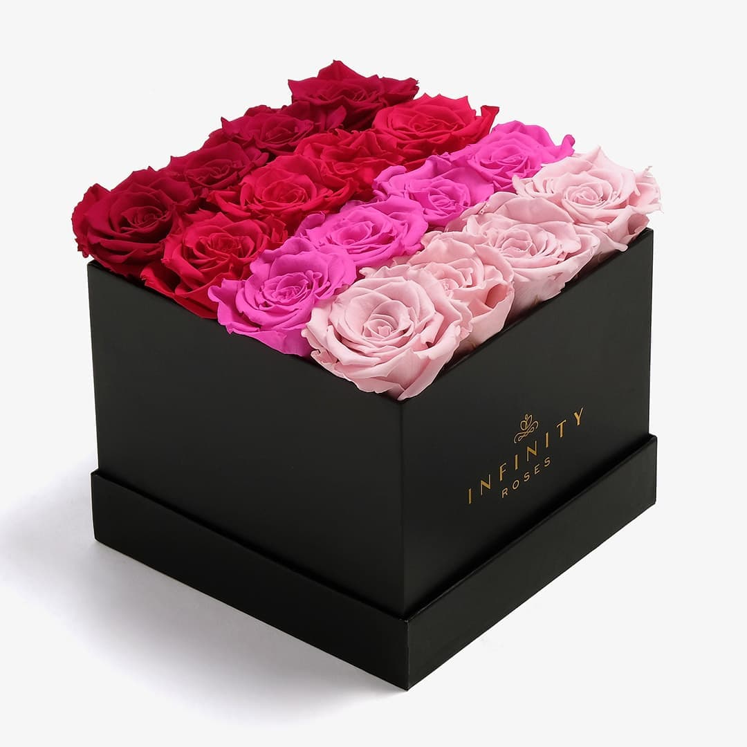 Large Square Rose Box - Pink Ombre Rose - Black Box