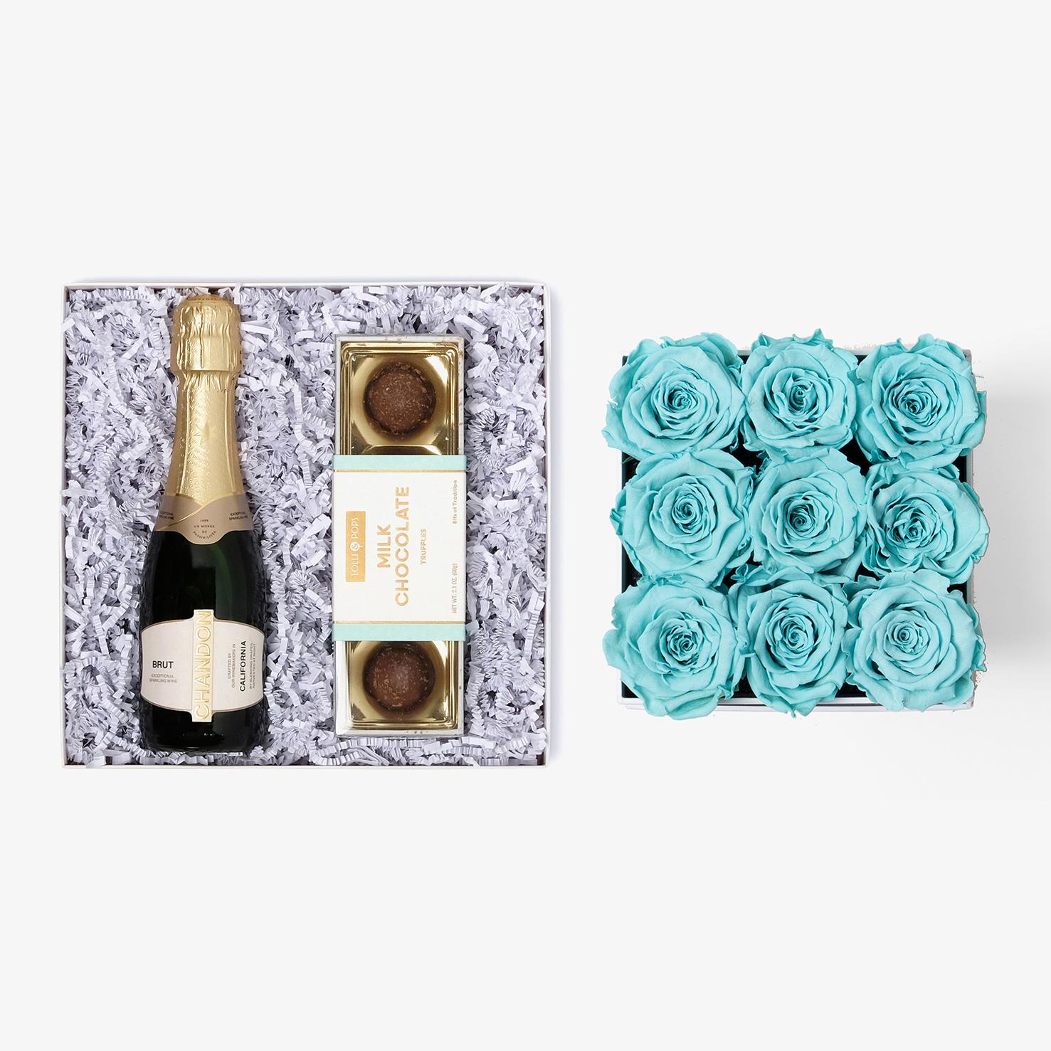 Champagne & Truffles - Medium Square Box - Turquoise Rose - White Box