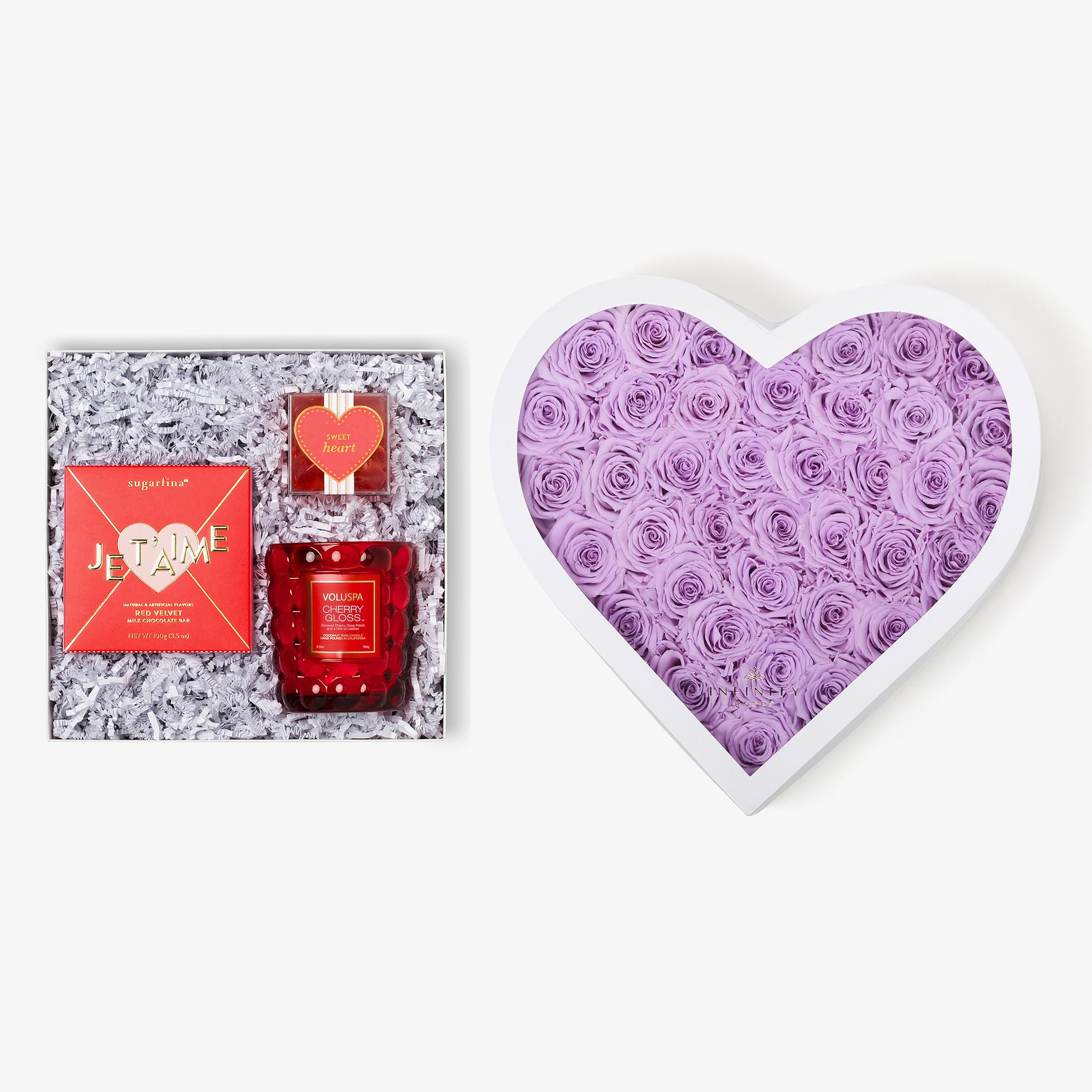 Candle & Treats - Grand Heart Box - Lavender Rose - White Box