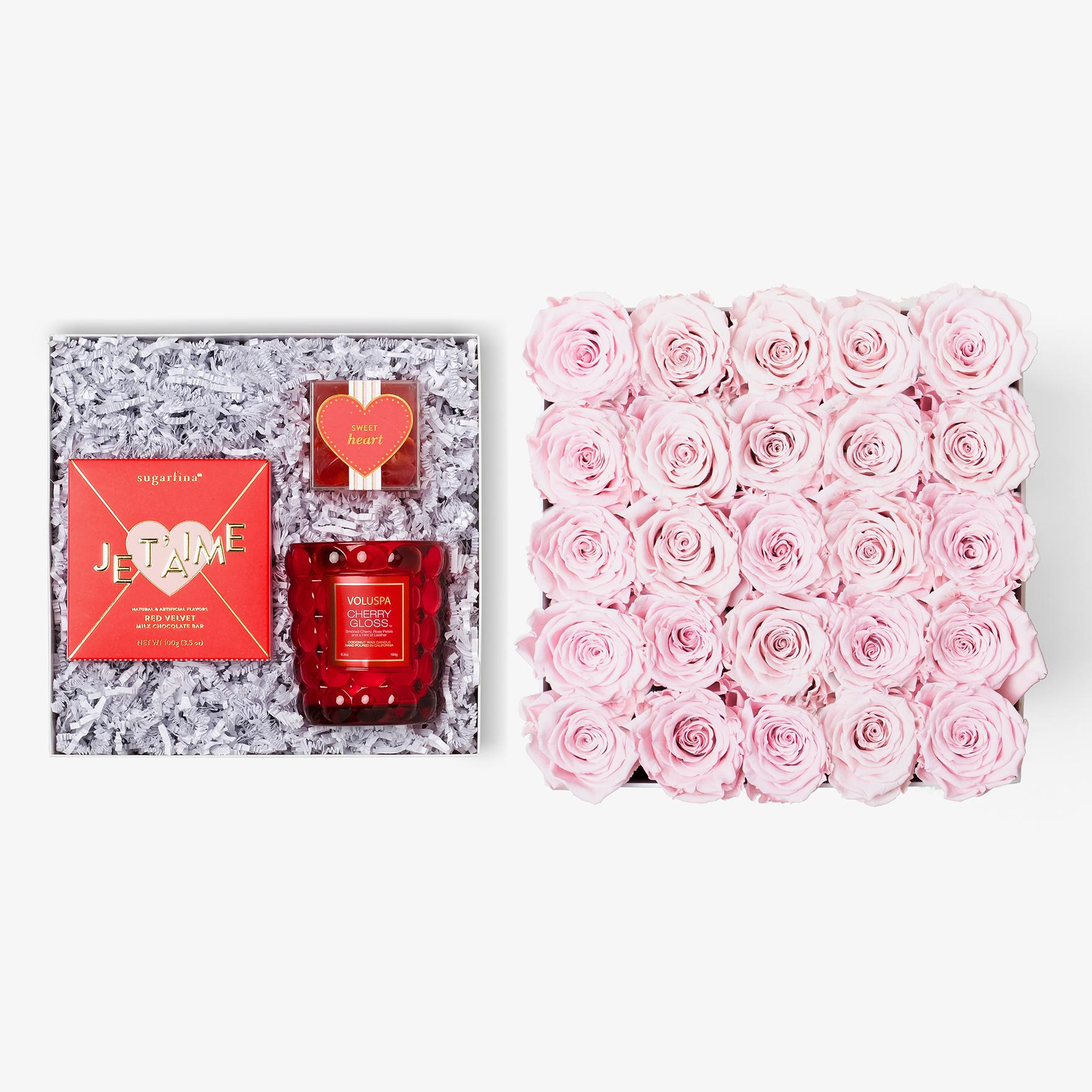 Candle & Treats - X-Large Square Box - Pink Rose - White Box