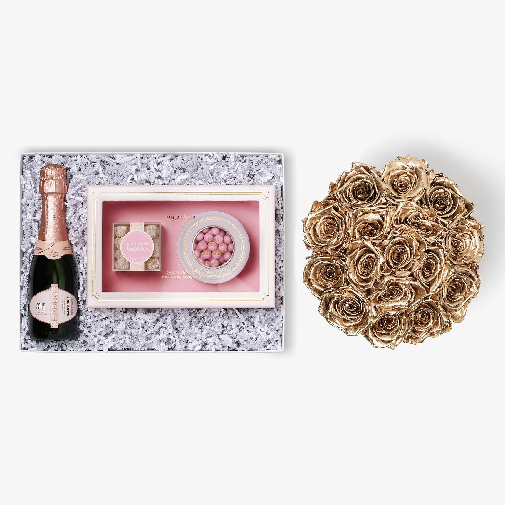 Rosé & Caviar - Large Bloom Box - Gold Rose - Black Box