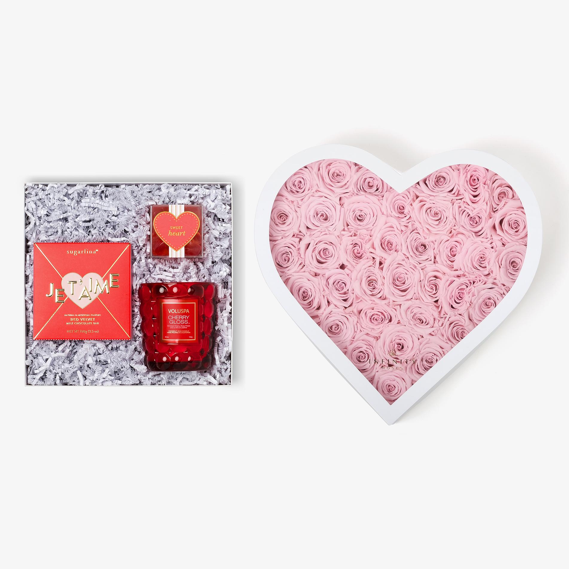 Candle & Treats - Grand Heart Box - Pink Rose - White Box