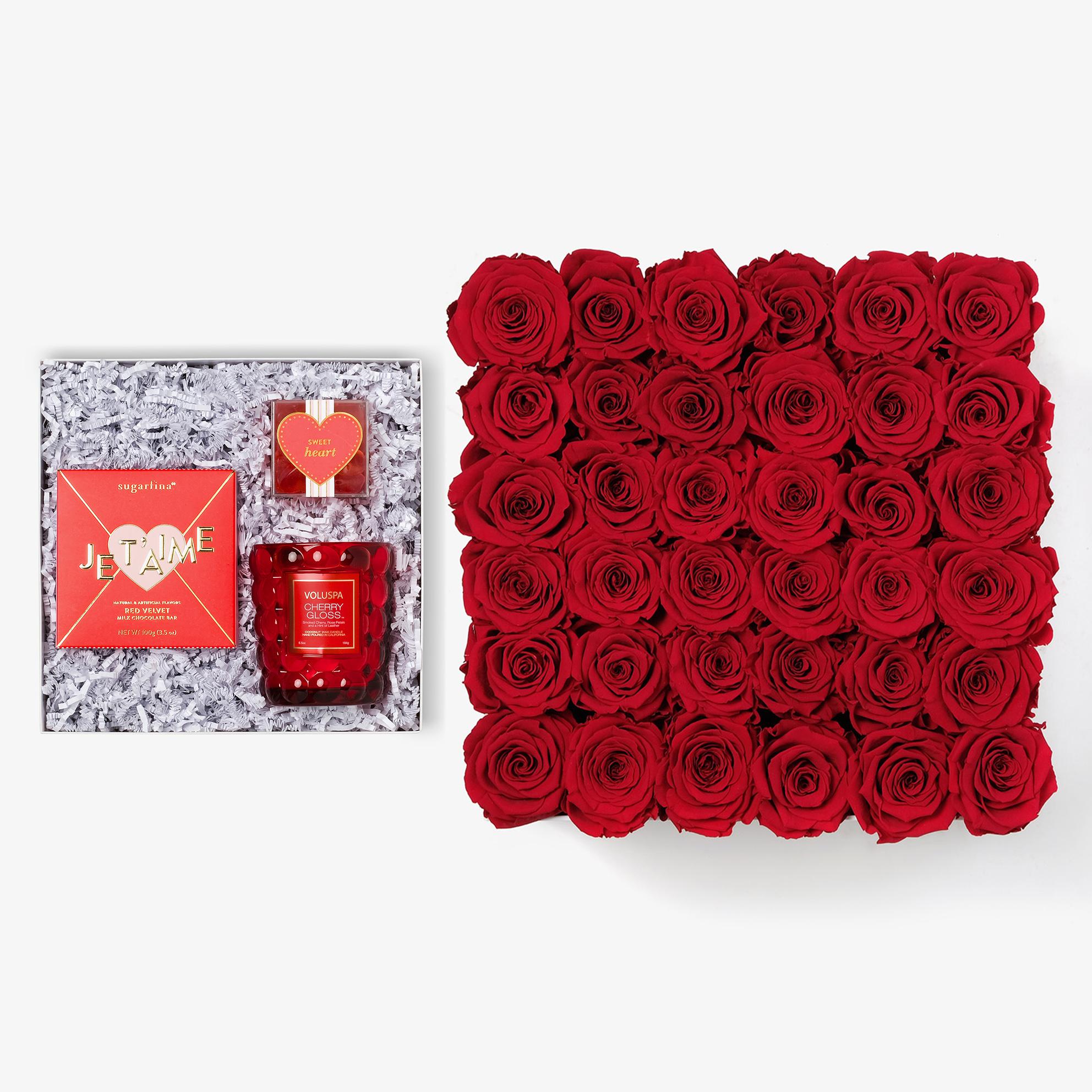 Candle & Treats - Grand Square Box - Red Rose - White Box