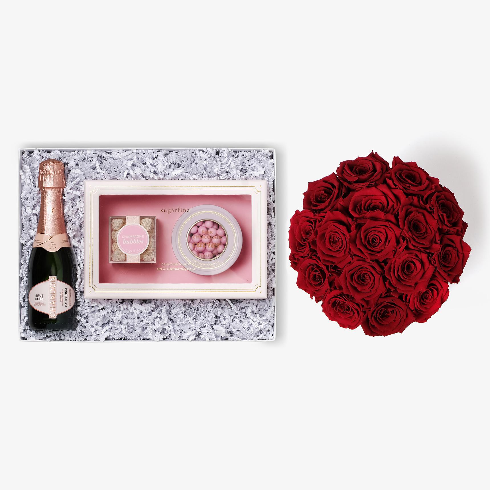 Rosé & Caviar - Large Bloom Box - Red Rose - Black Box