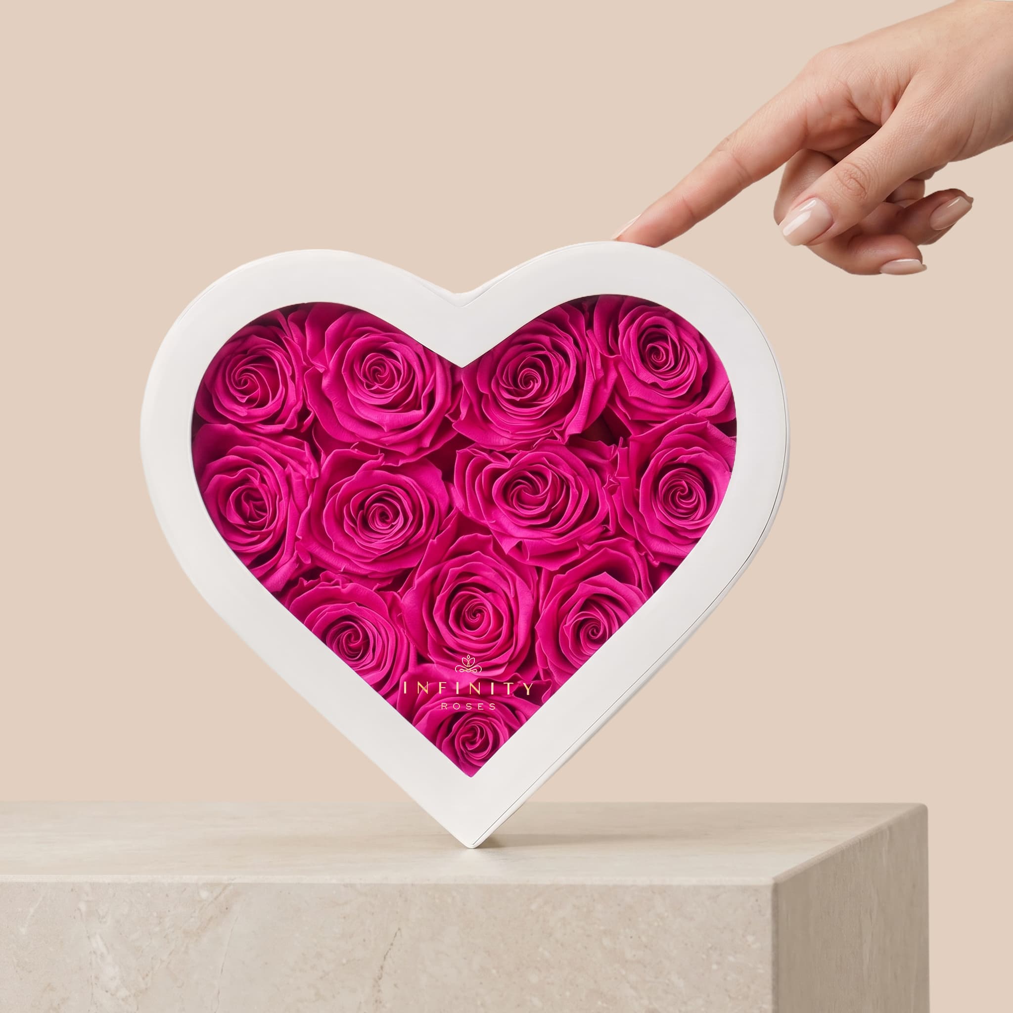 Medium Heart Box - Hot Pink Rose - White Box
