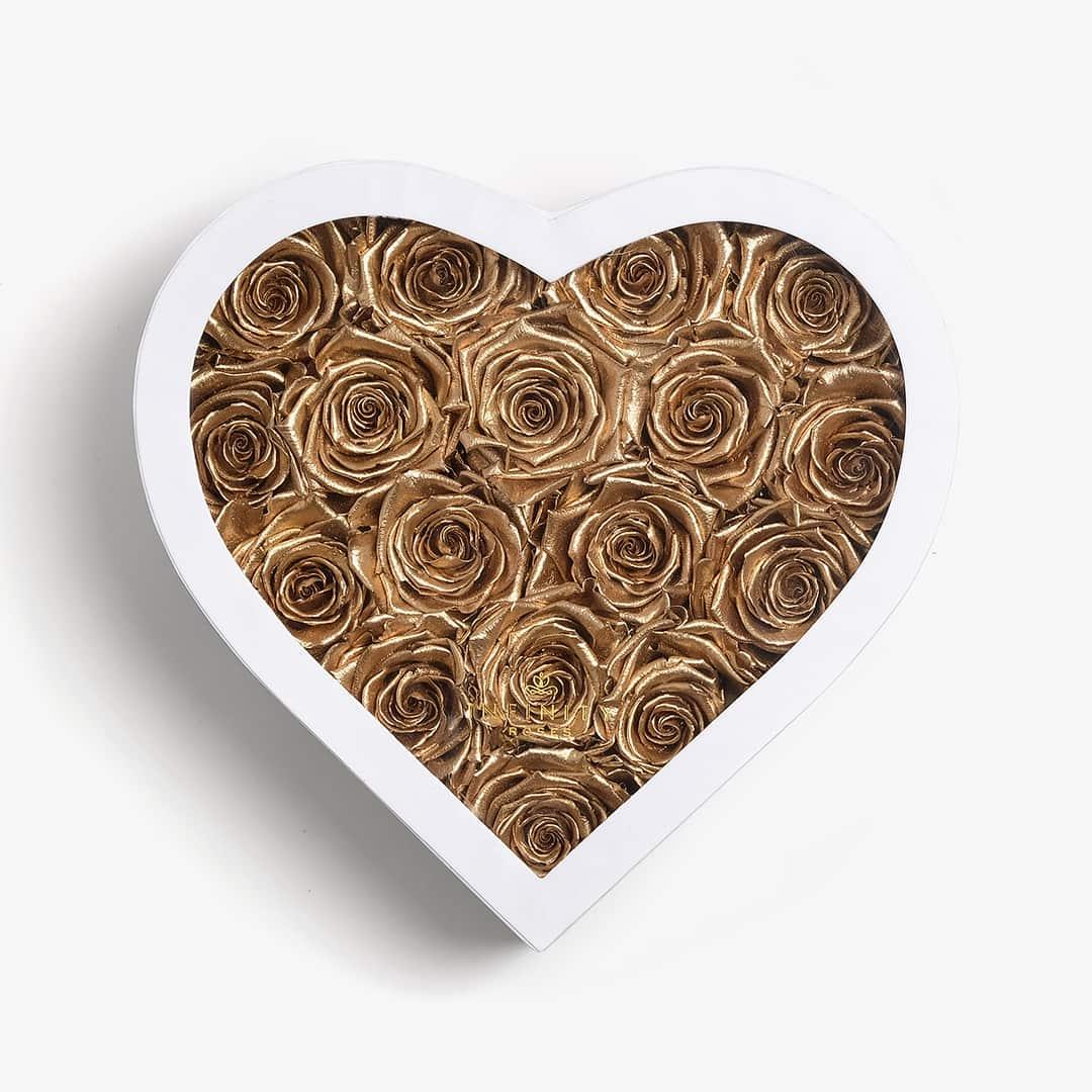 Large Heart Box - Gold Rose - White Box