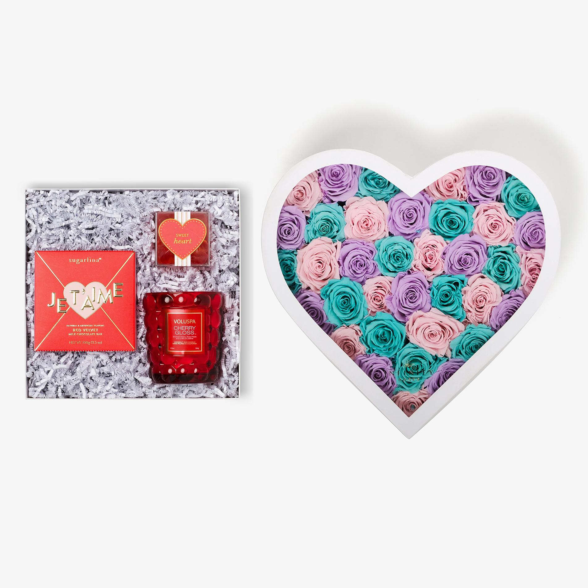 Candle & Treats - Grand Heart Box - Pastel Ombre Rose - White Box