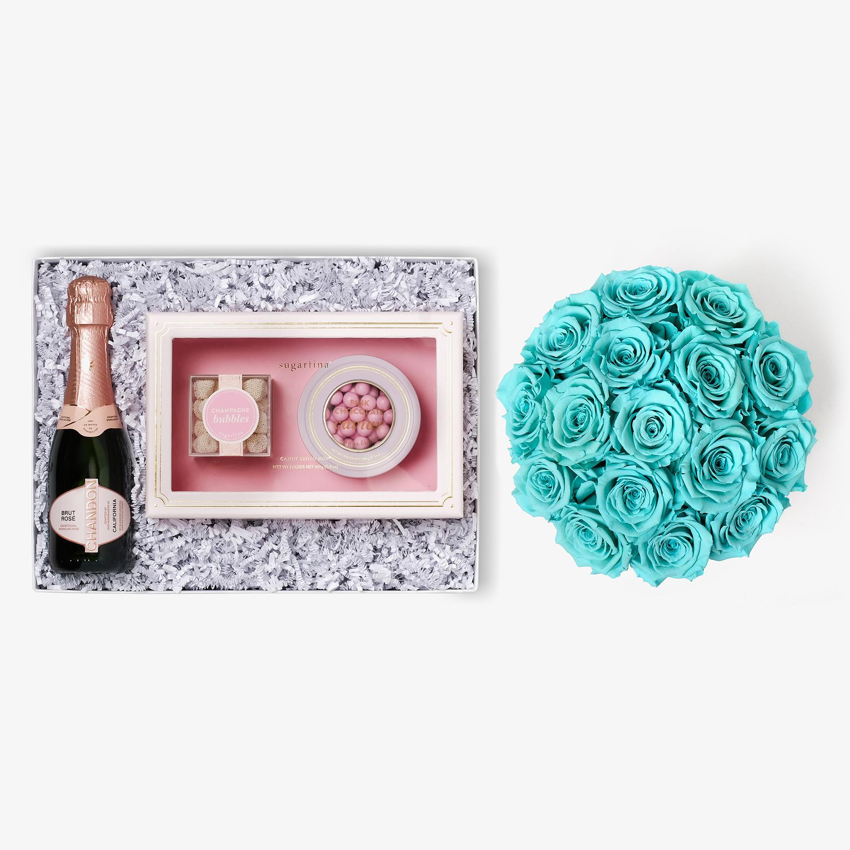 Rosé & Caviar - Large Bloom Box - Turquoise Rose - Black Box