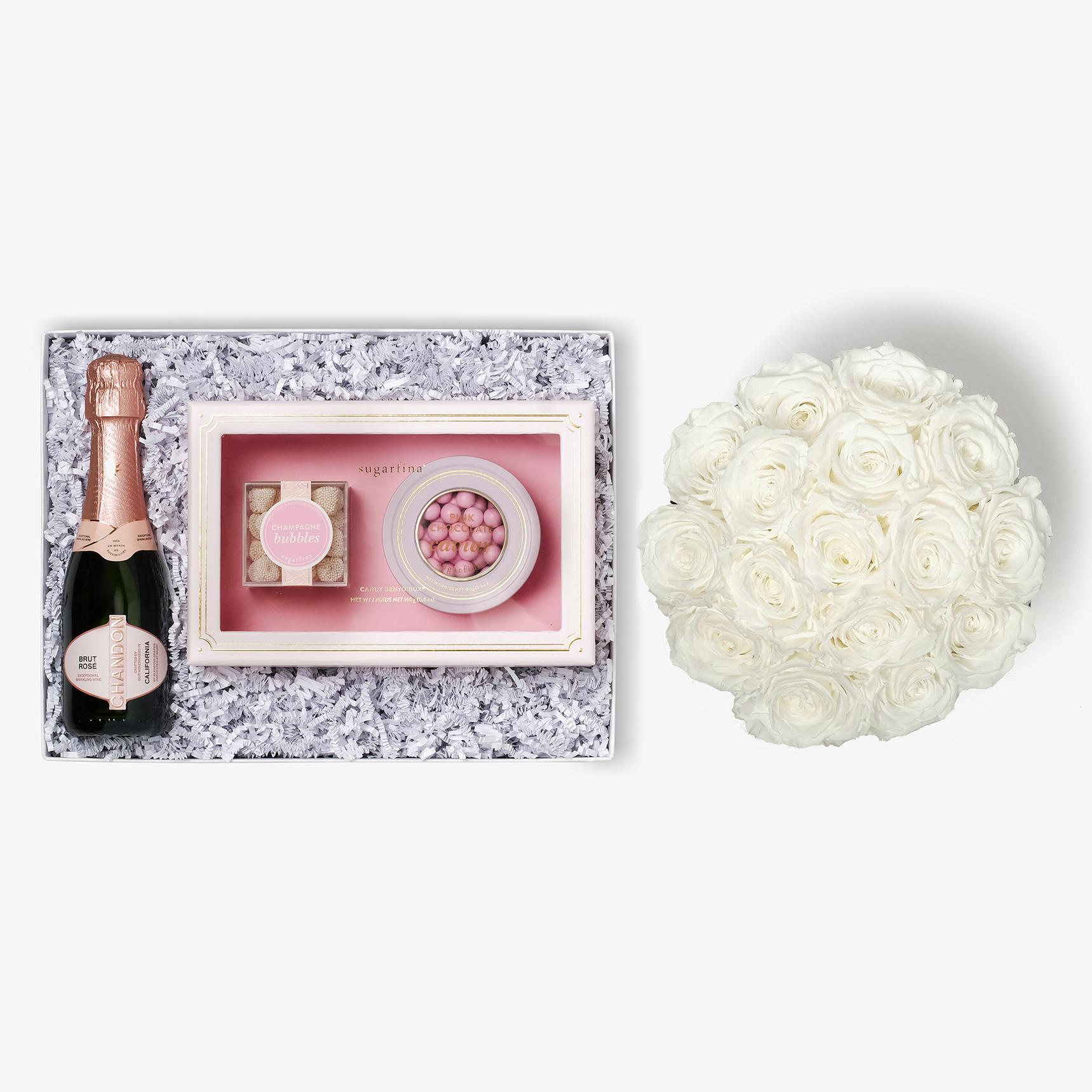 Rosé & Caviar - Large Bloom Box - White Rose - White Box