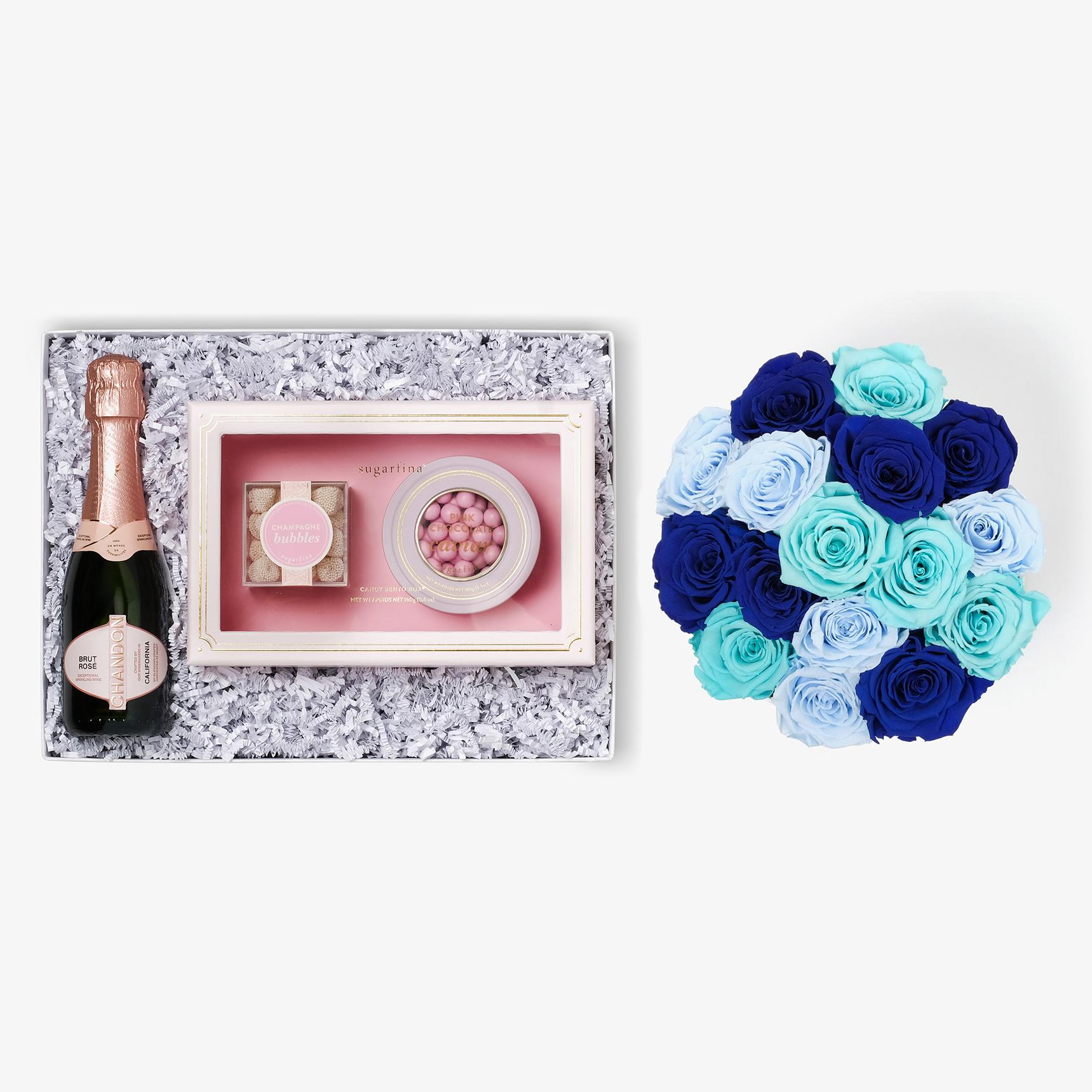 Rosé & Caviar - Large Bloom Box - Blue Ombre Rose - White Box