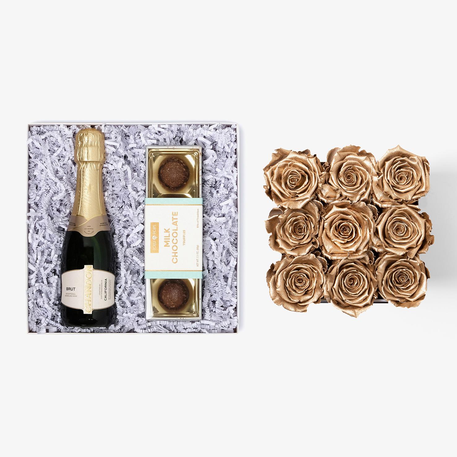 Champagne & Truffles - Medium Square Box - Gold Rose - White Box