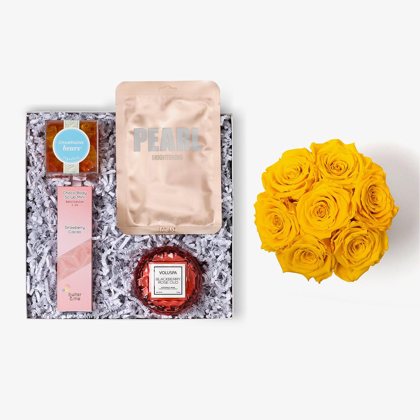 Pamper Bundle - Medium Bloom Box - Yellow Rose - Black Box