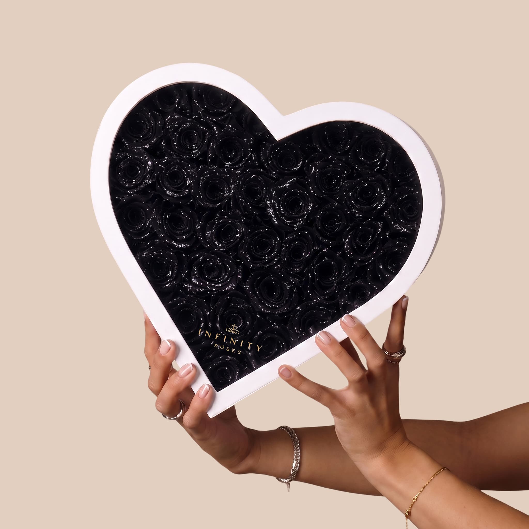 Grand Heart Box - Black Galaxy Rose - White Box