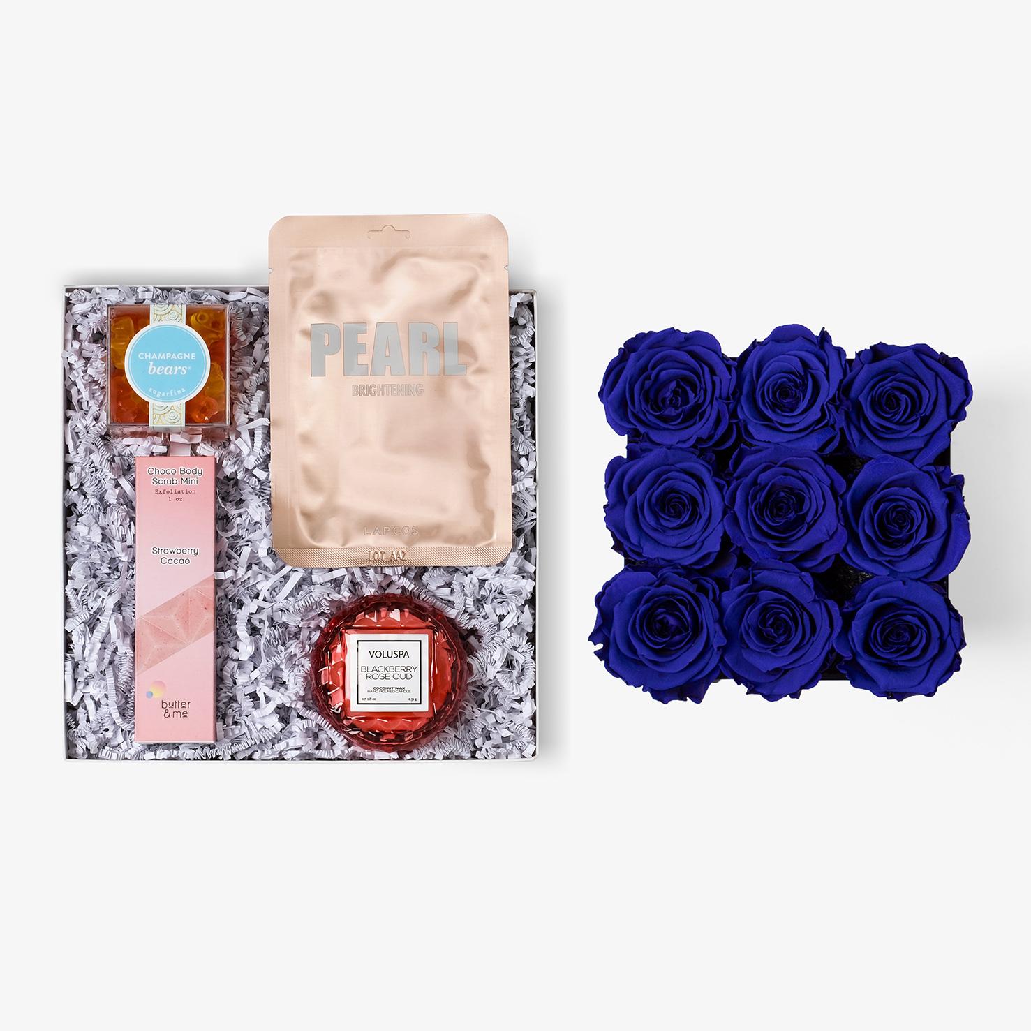 Pamper Bundle - Medium Square Box - Royal Blue Rose - Black Box