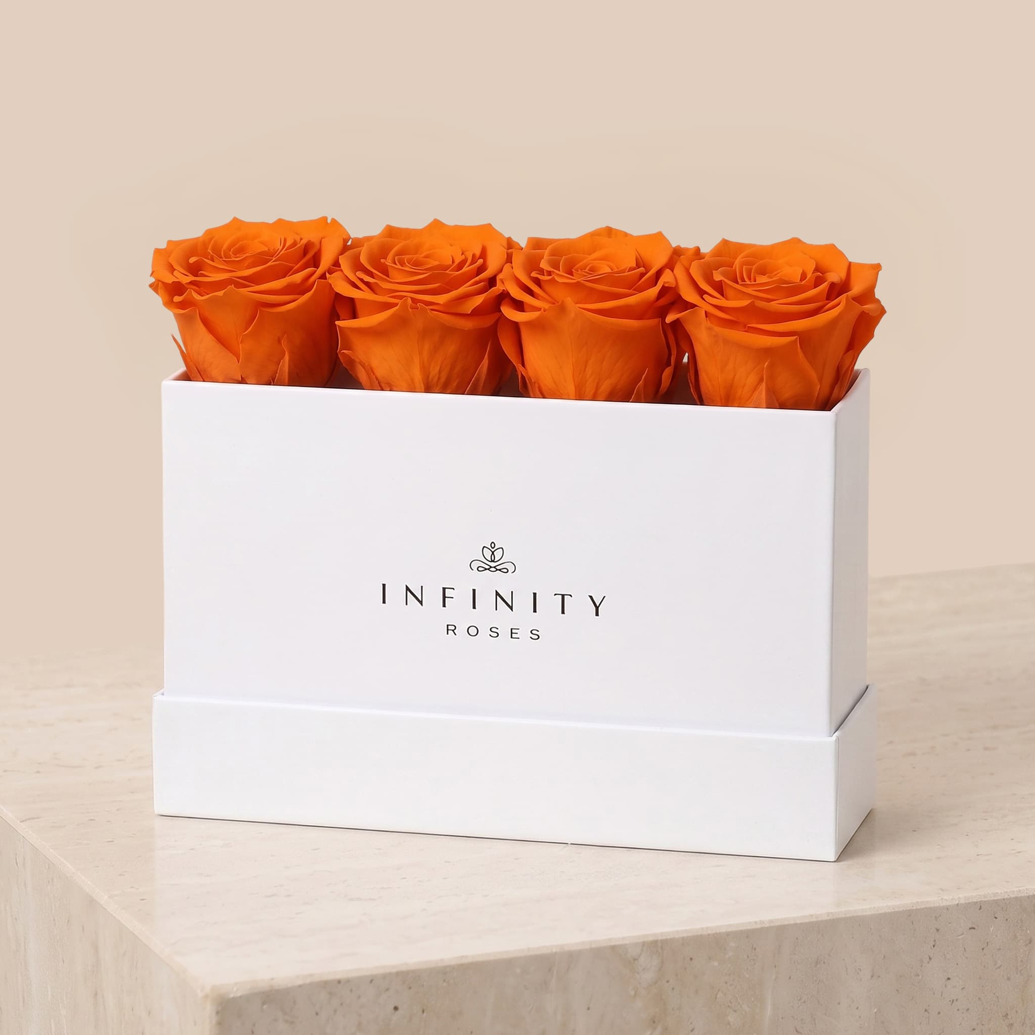 Small Rose Box - Orange Rose - White Box