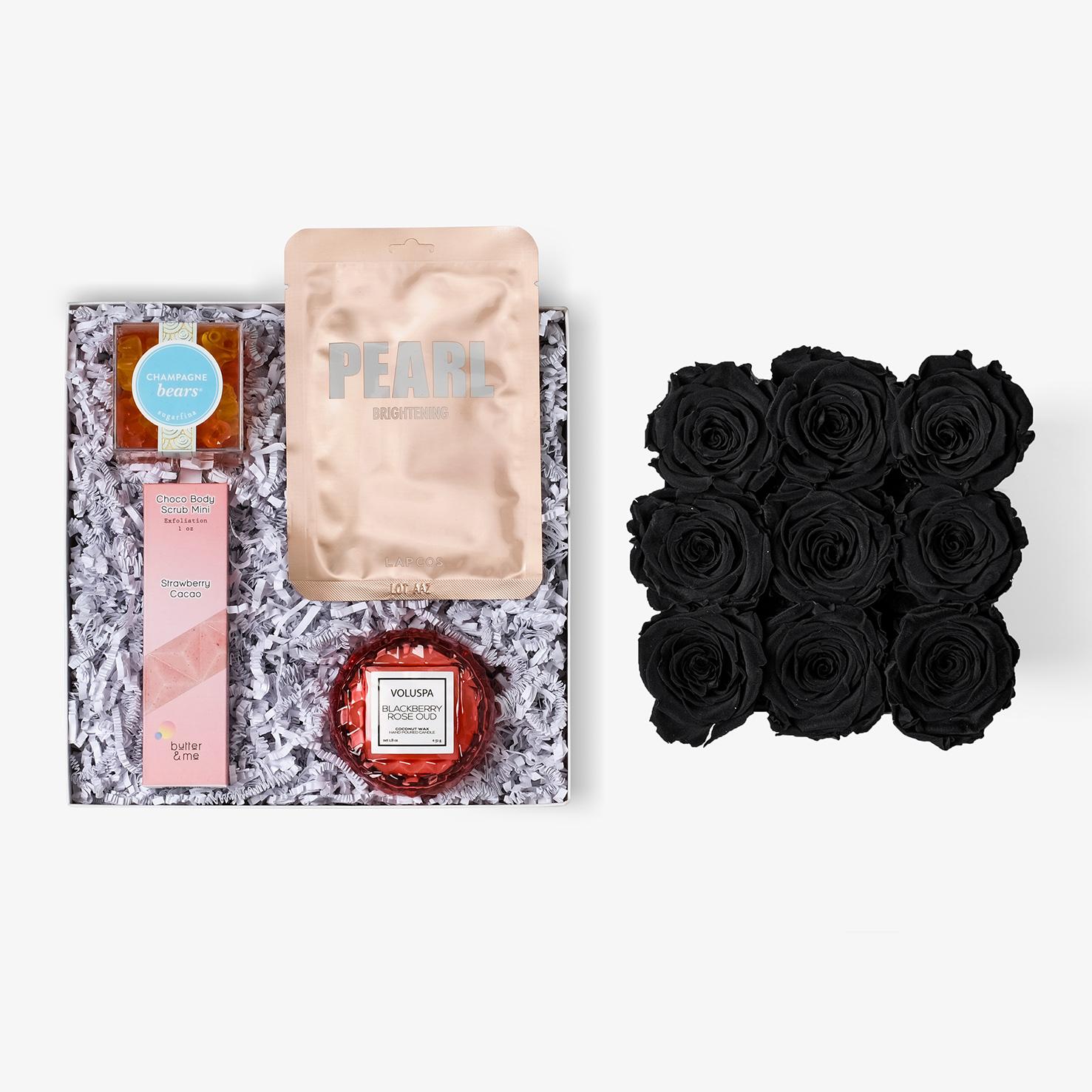 Pamper Bundle - Medium Square Box - Black Rose - White Box