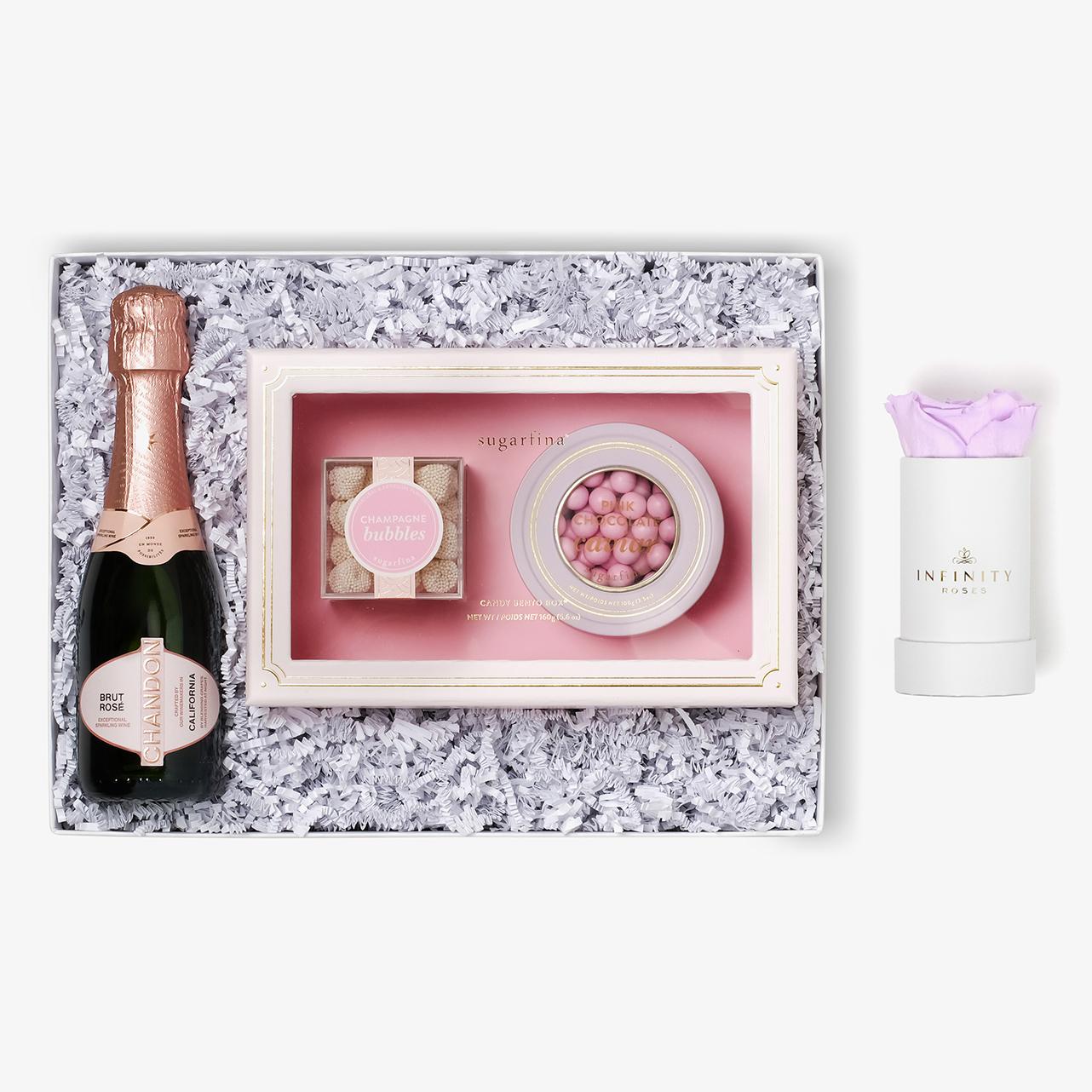 Rosé & Caviar - Single Rose Box - Lavender Rose - White Box