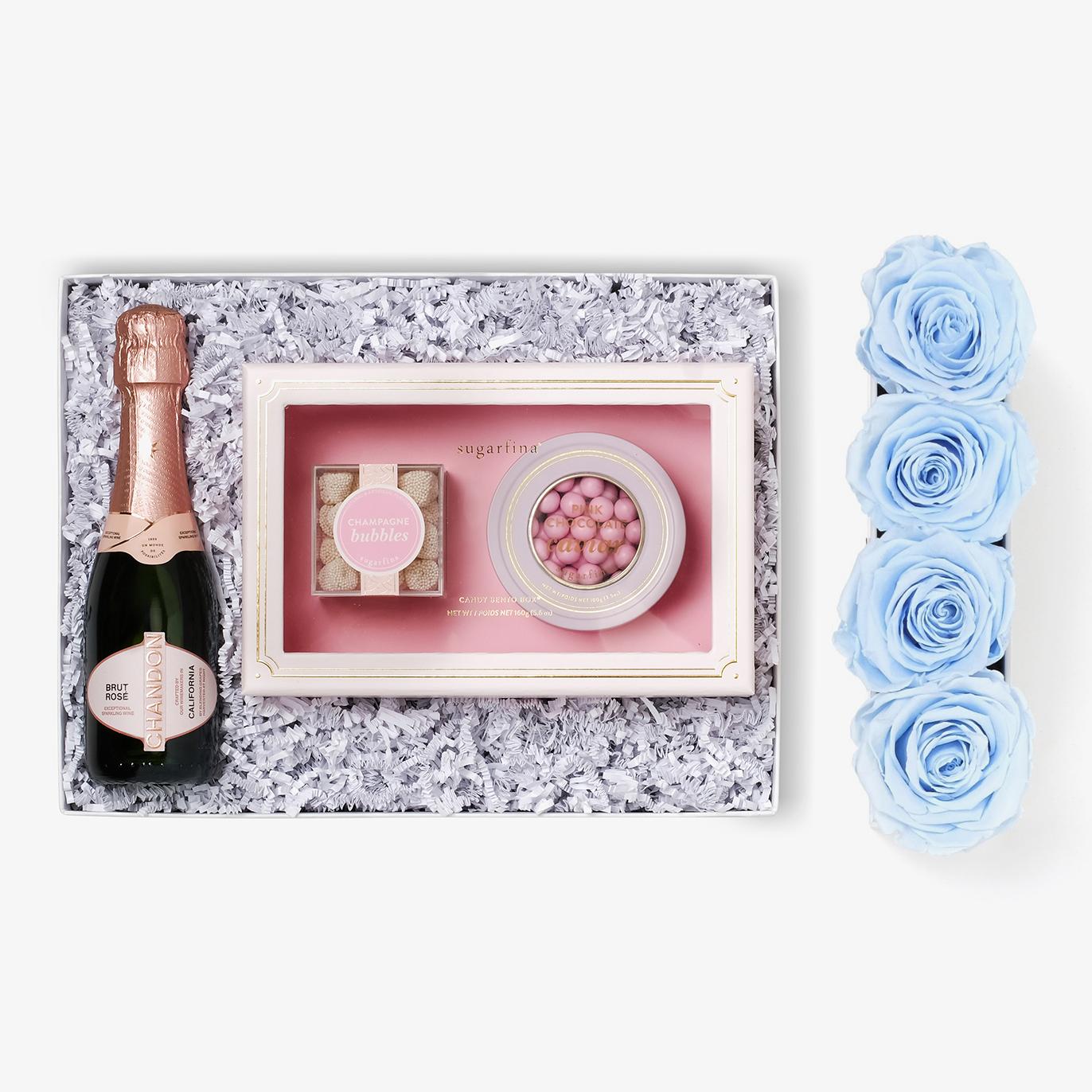 Rosé & Caviar - Small Rose Box - Baby Blue Rose - White Box