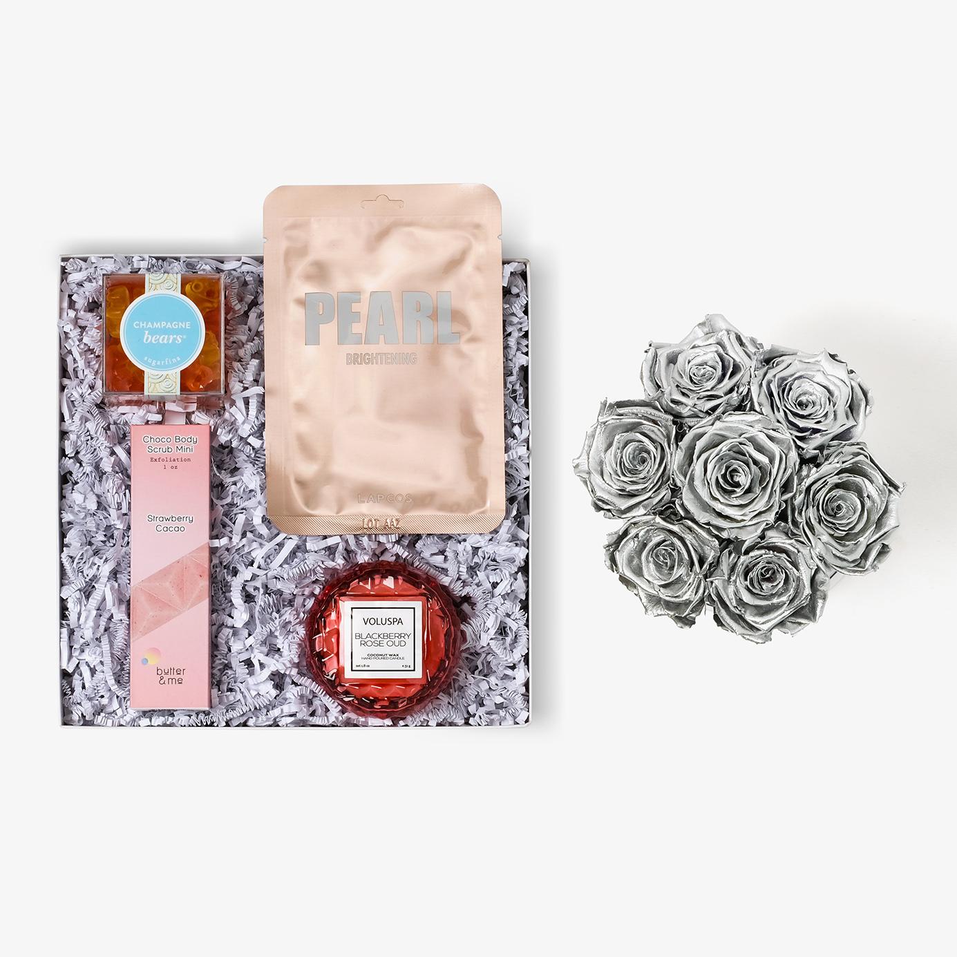 Pamper Bundle - Medium Bloom Box - Silver Rose - White Box