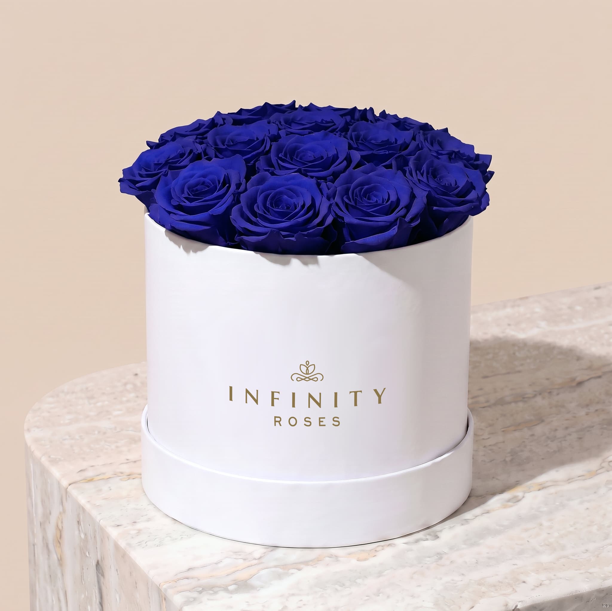 Large Bloom Rose Box - Royal Blue Rose - White Box