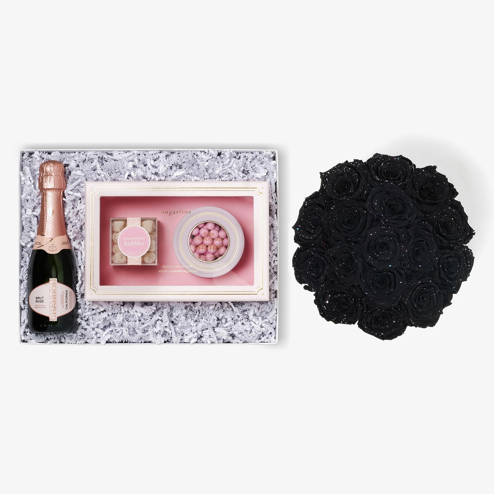 Rosé & Caviar - Large Bloom Box - Black Galaxy Rose - Black Box