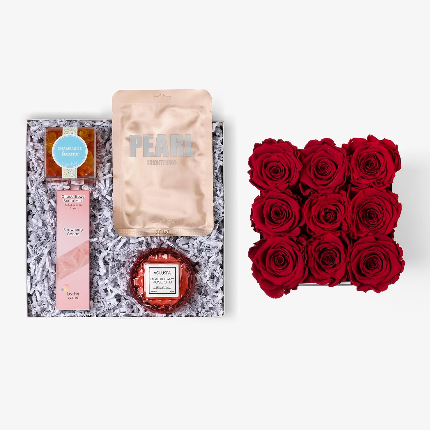 Pamper Bundle - Medium Square Box - Red Rose - White Box