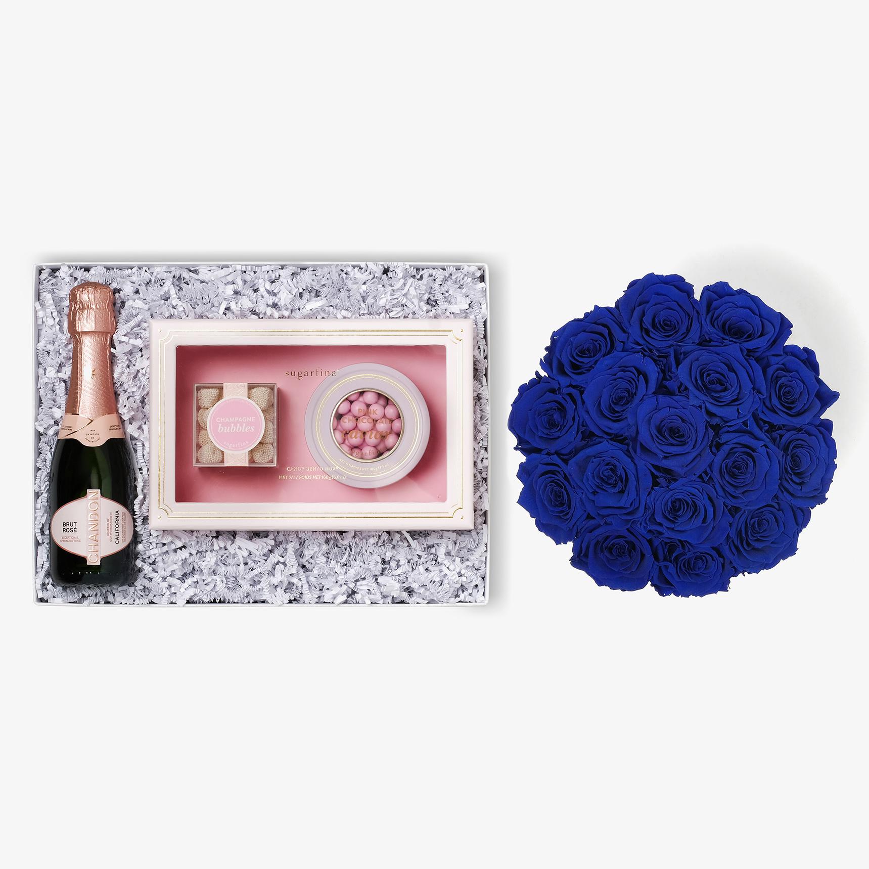 Rosé & Caviar - Large Bloom Box - Royal Blue Rose - Black Box
