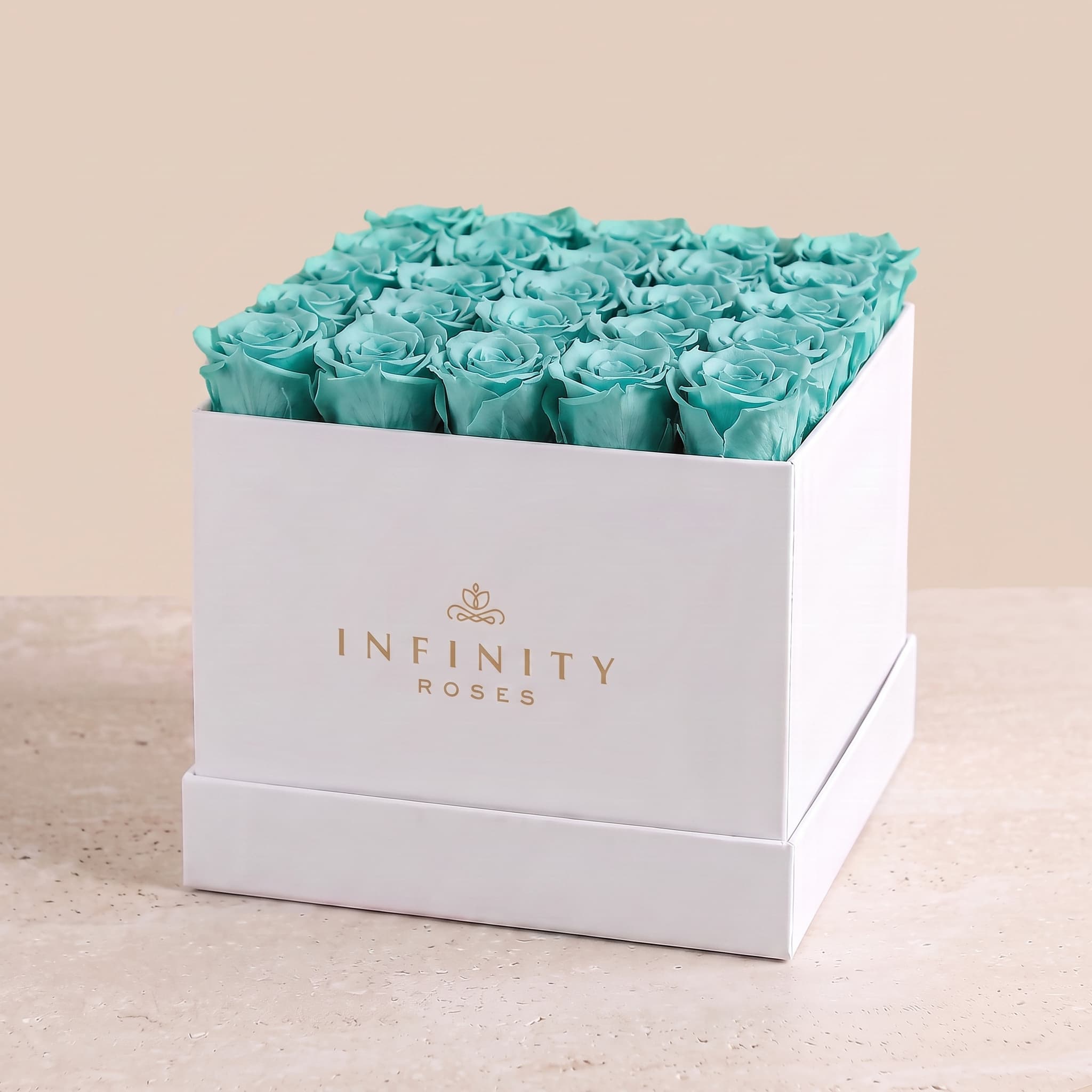 X-Large Square Rose box - Turquoise Rose - White Box