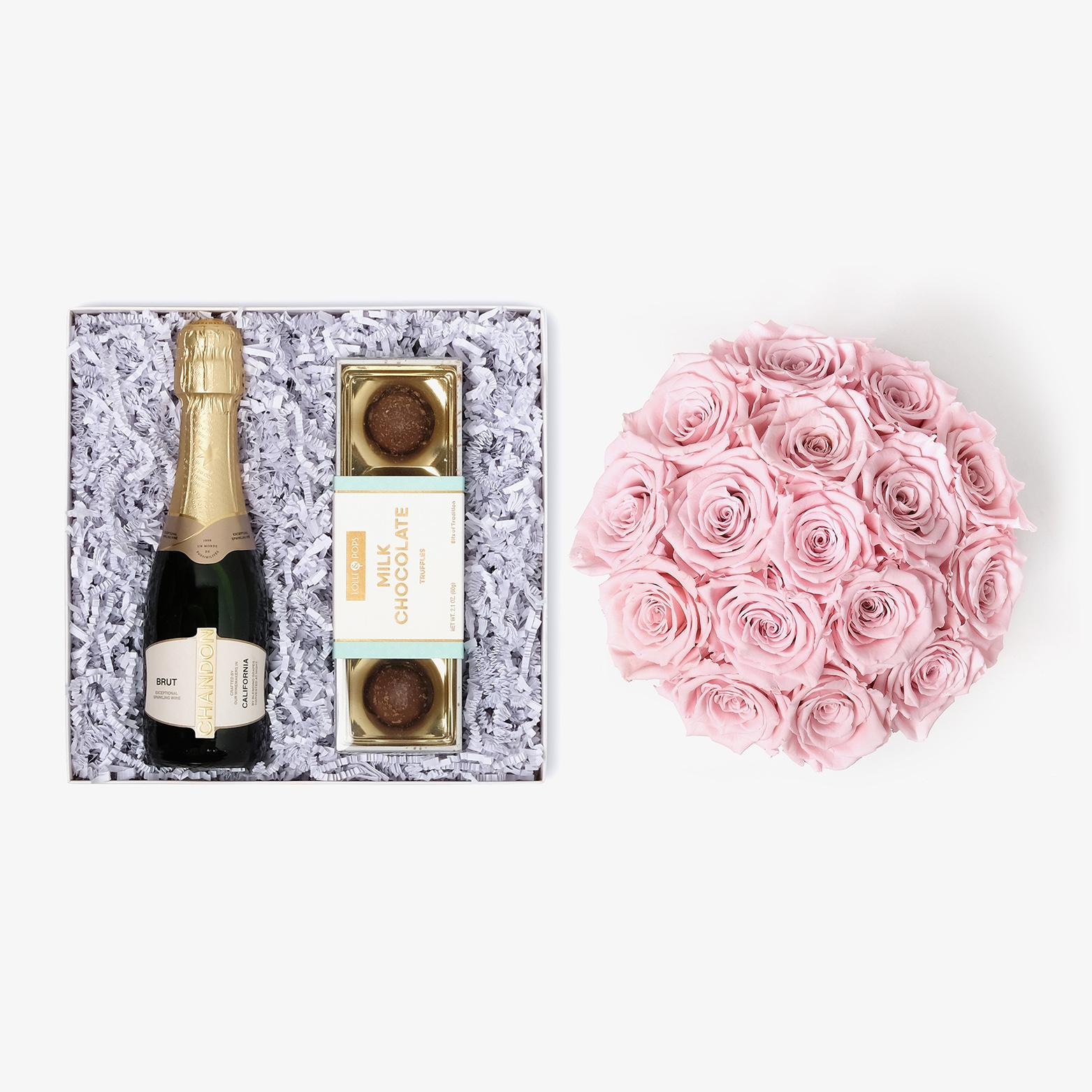 Champagne & Truffles - Large Bloom Box - Pink Rose - White Box
