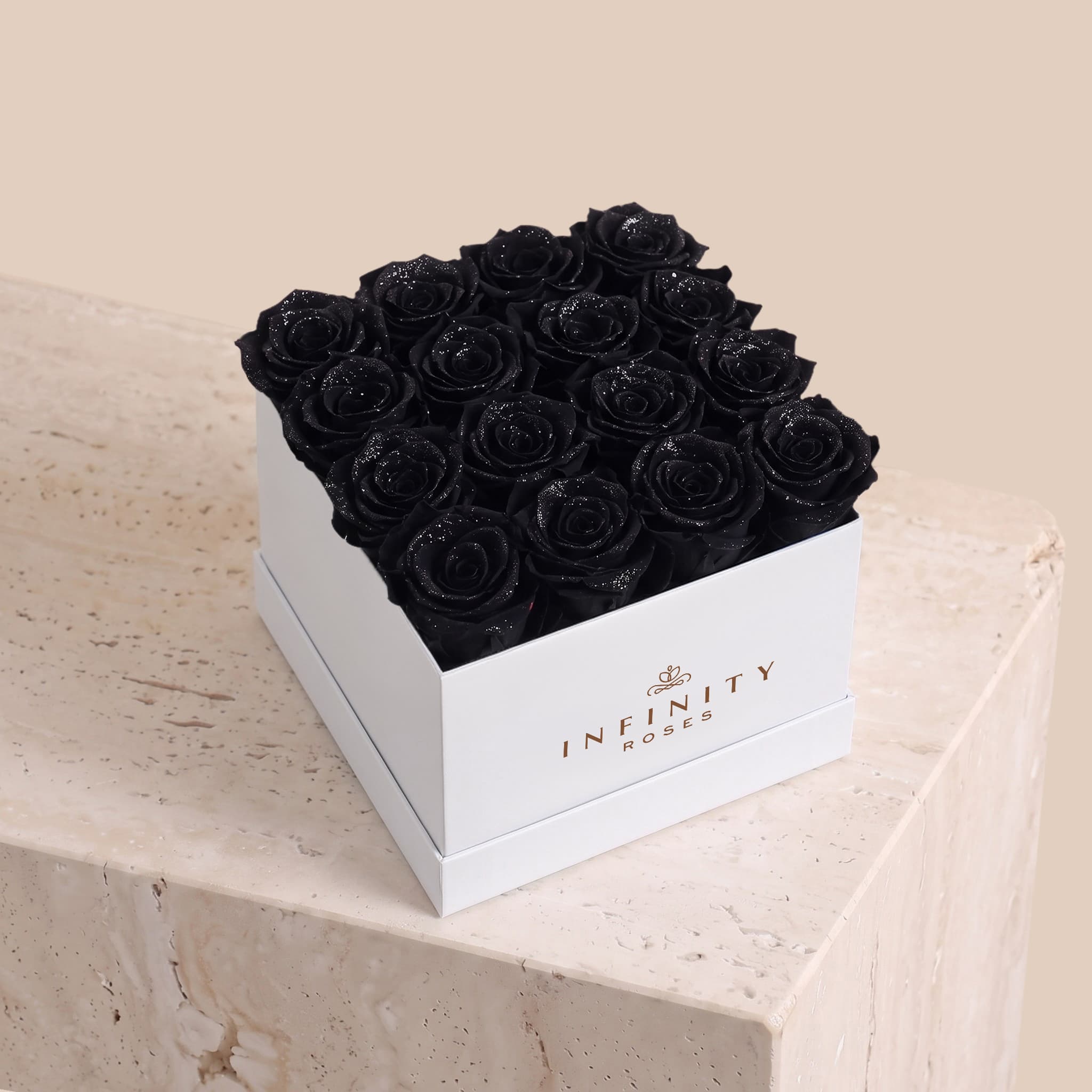Large Square Rose Box - Black Galaxy Rose - White Box