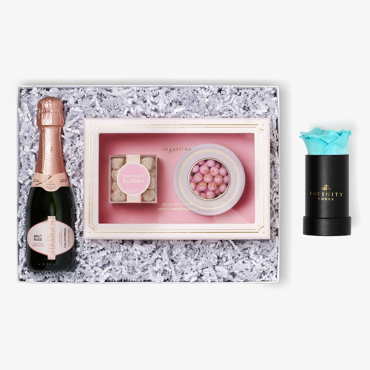 Rosé & Caviar - Single Rose Box - Turquoise Rose - Black Box