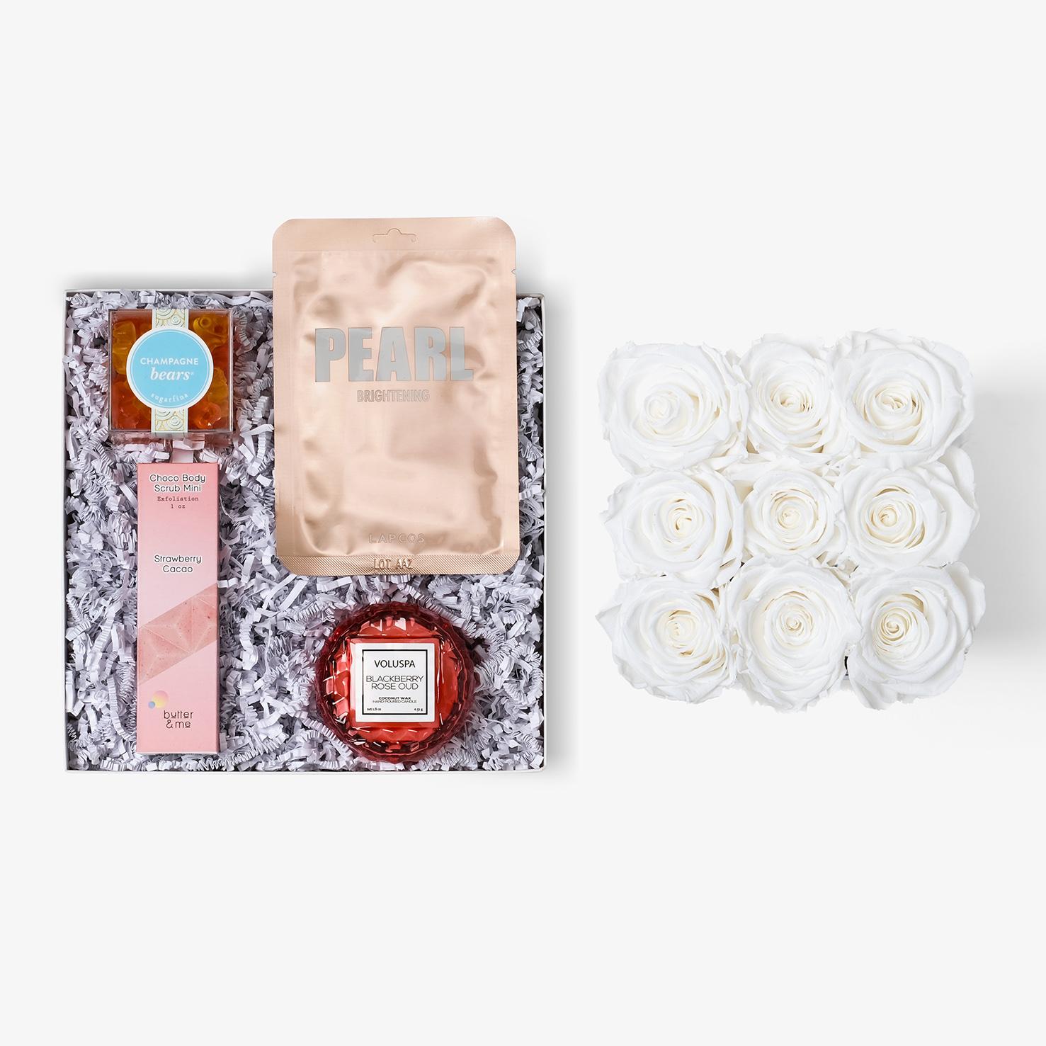 Pamper Bundle - Medium Square Box - White Rose - White Box