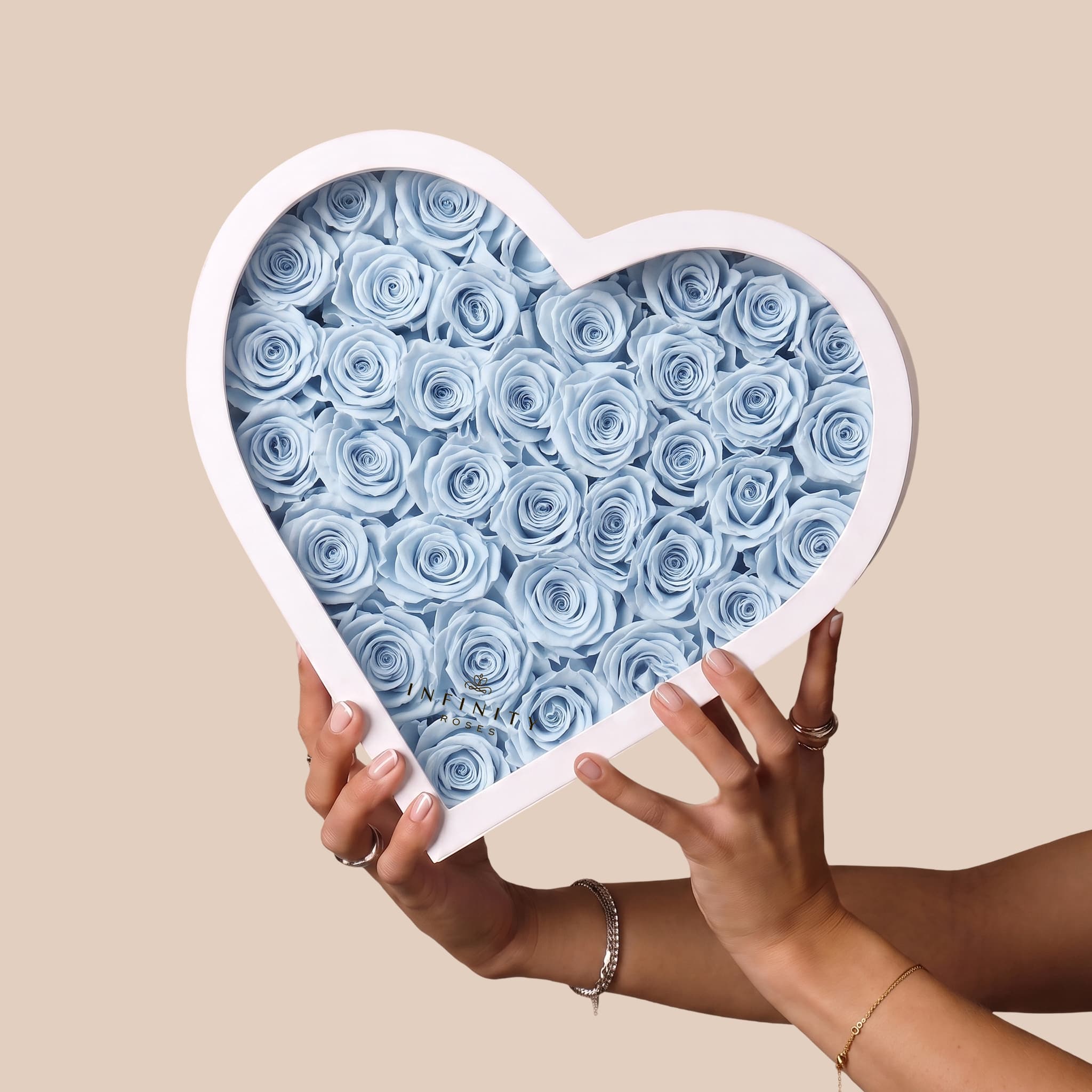 Grand Heart Box - Baby Blue Rose - White Box