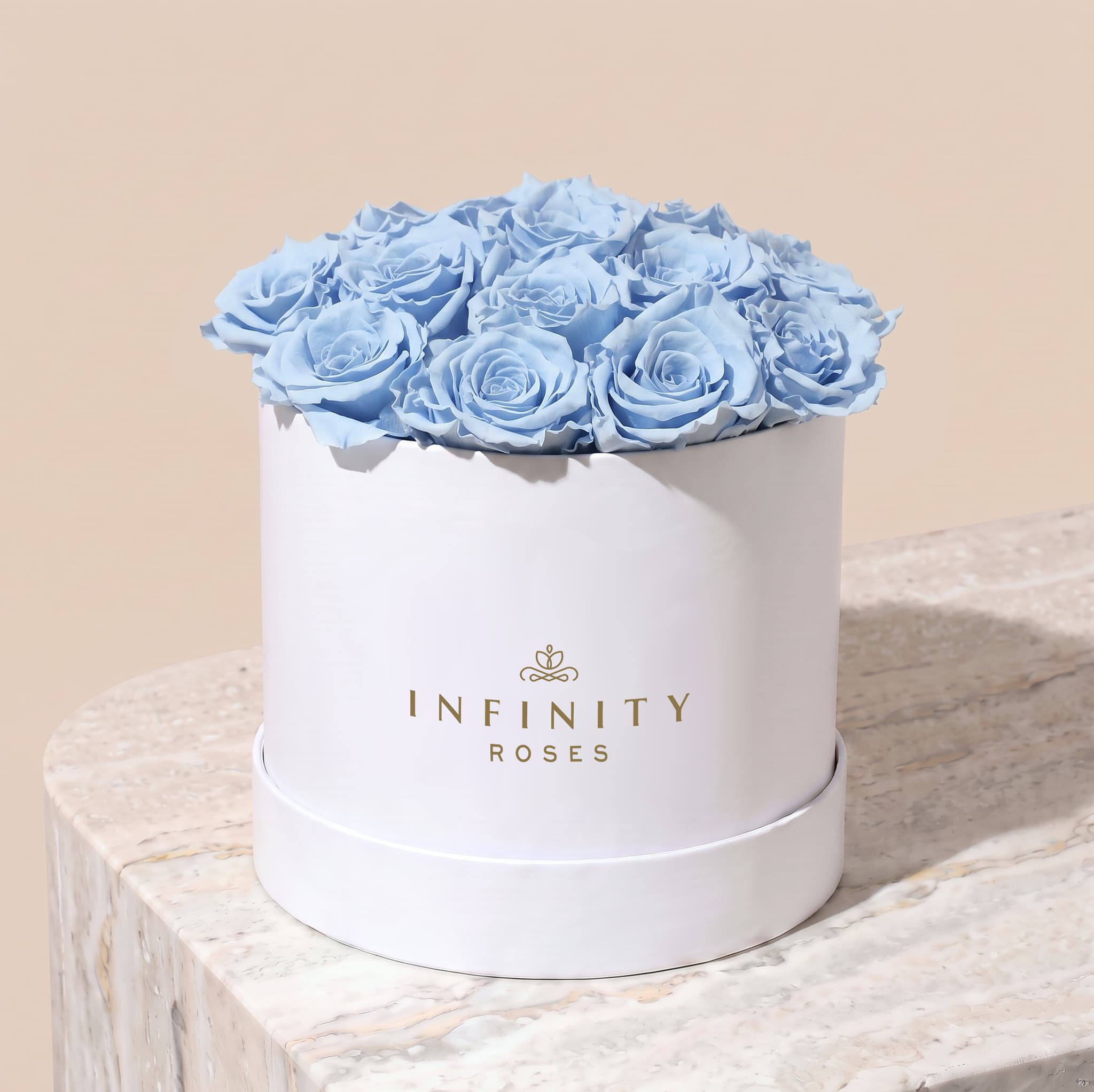 Large Bloom Rose Box - Baby Blue Rose - White Box