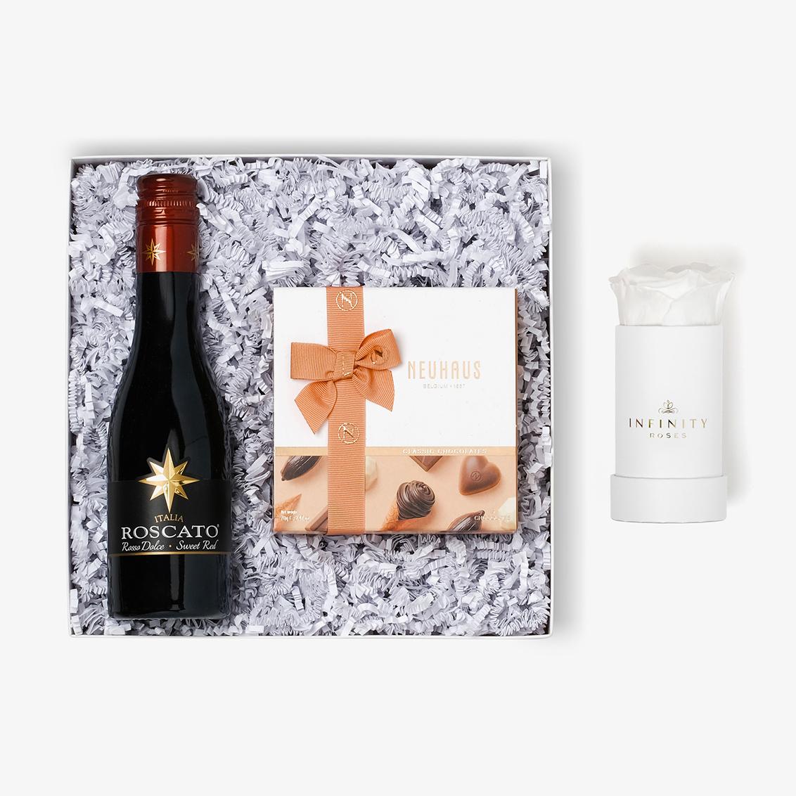 Wine & Truffles - Single Rose Box - White Rose - White Box