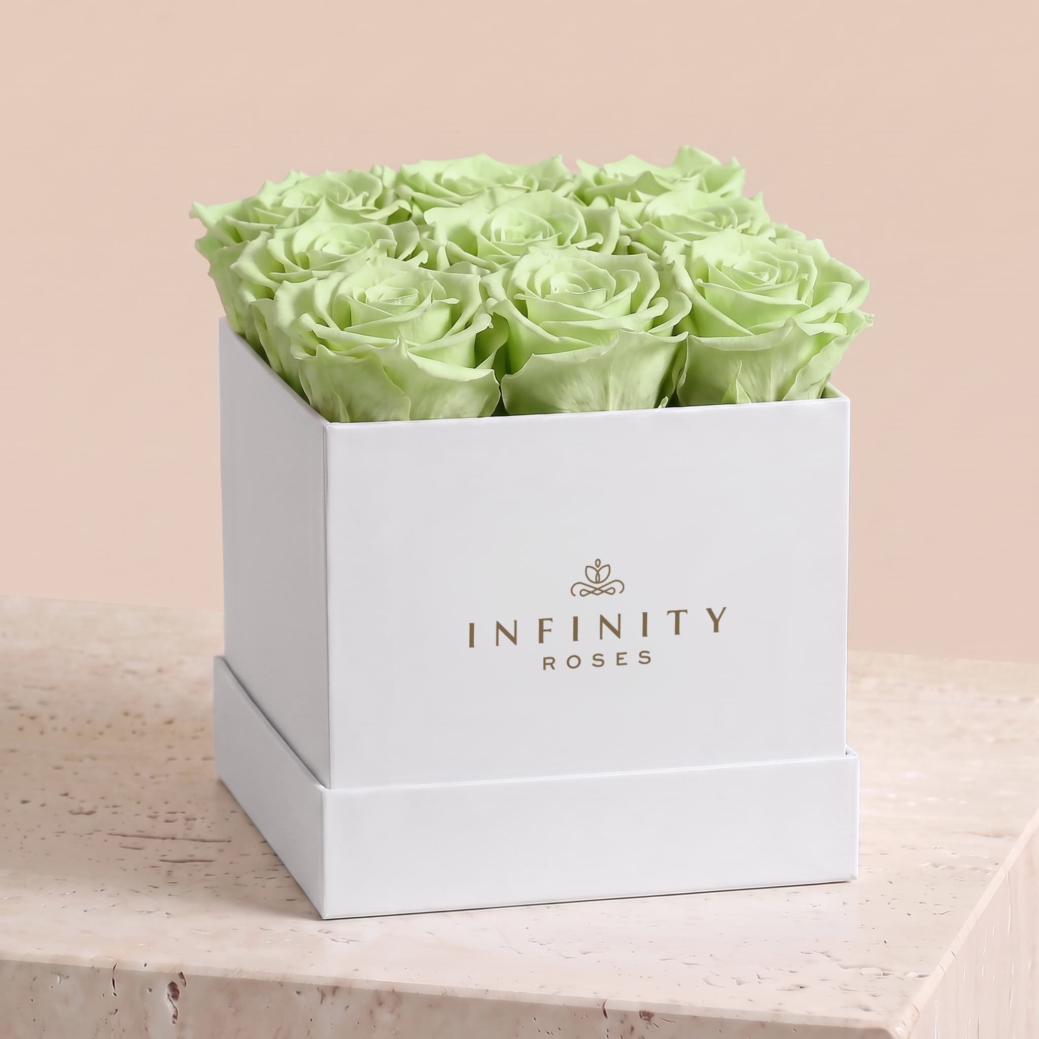 Medium Square Rose Box - Mint Rose - White Box