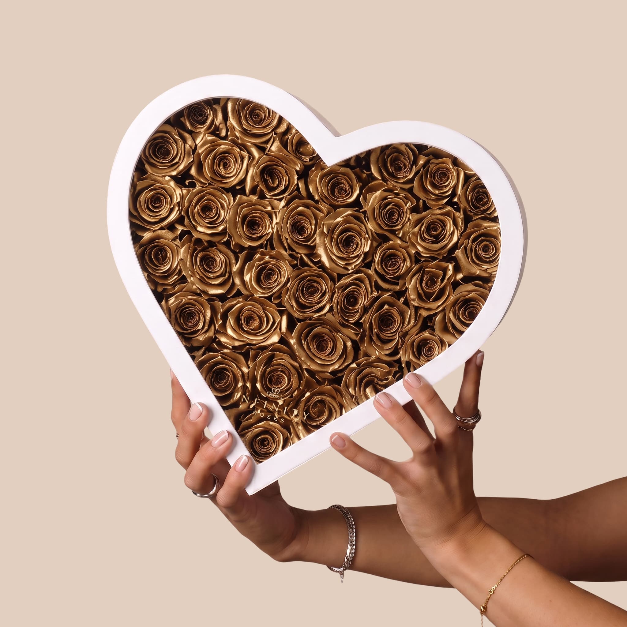 Grand Heart Box - Gold Rose - White Box