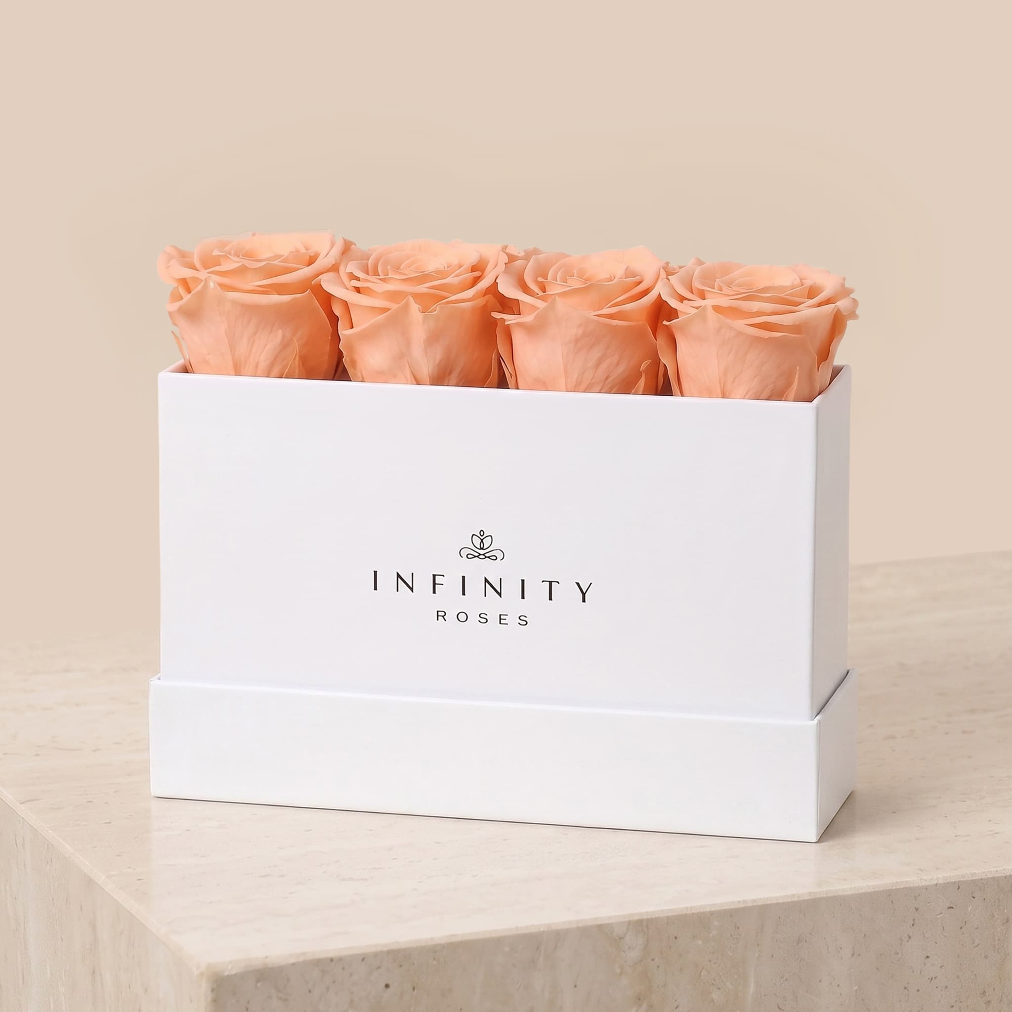 Small Rose Box - Peach Rose - White Box